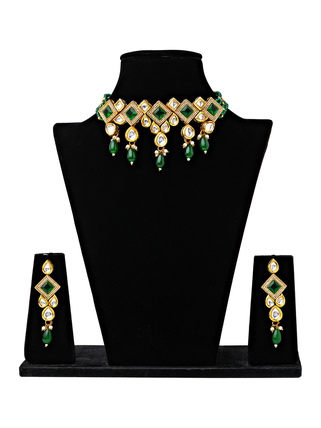 Emerald Green Kundan Choker Necklace Set