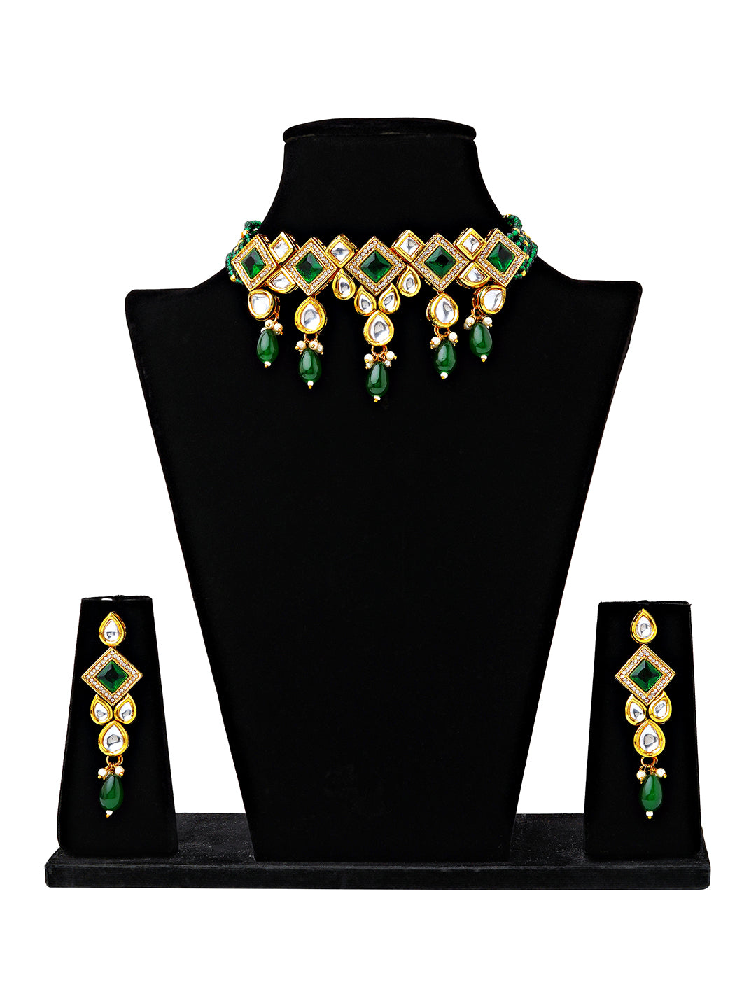 Emerald Green Kundan Choker Necklace Set