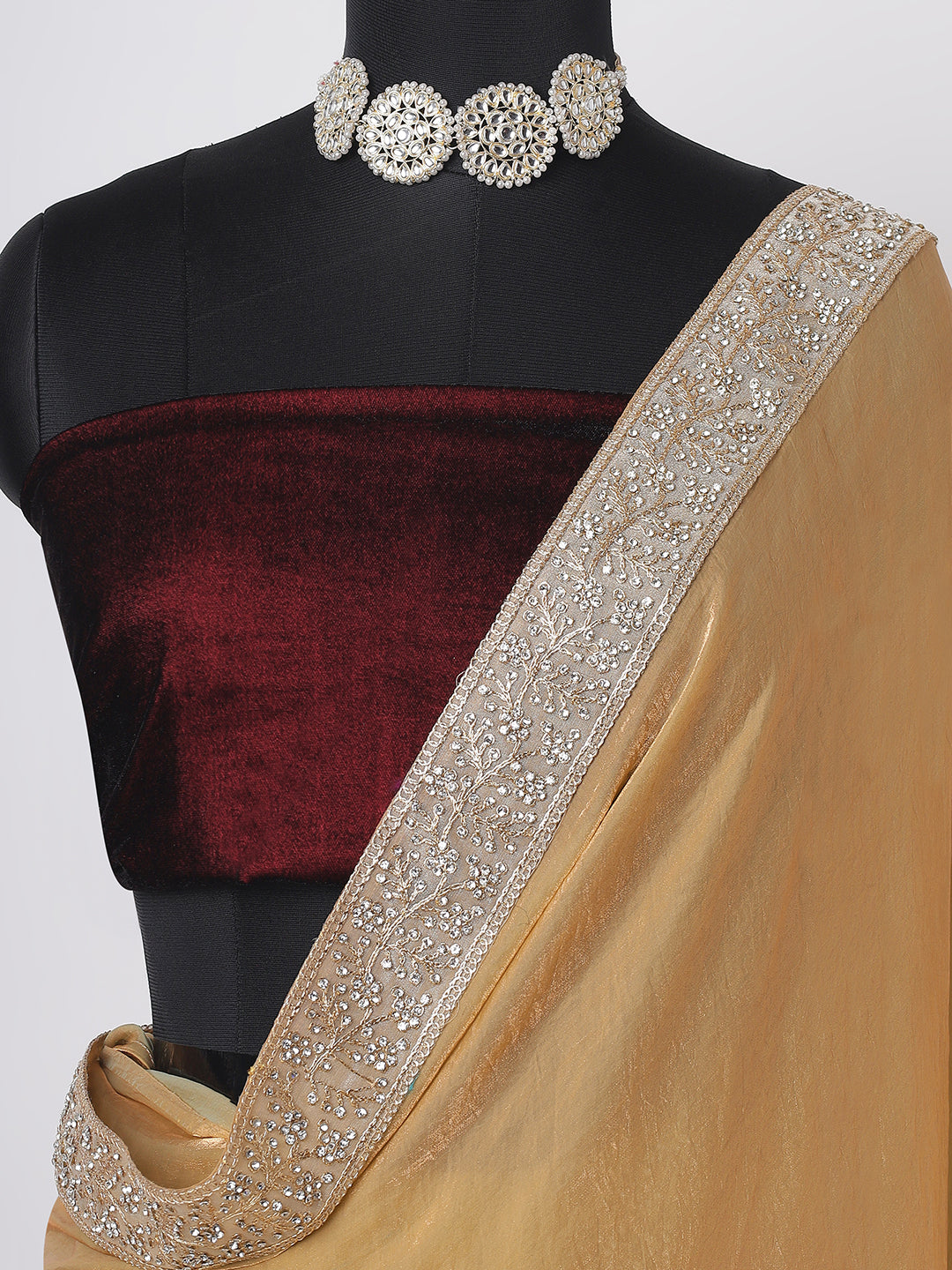 Golden Organza Saree with Silver Embroidered Border