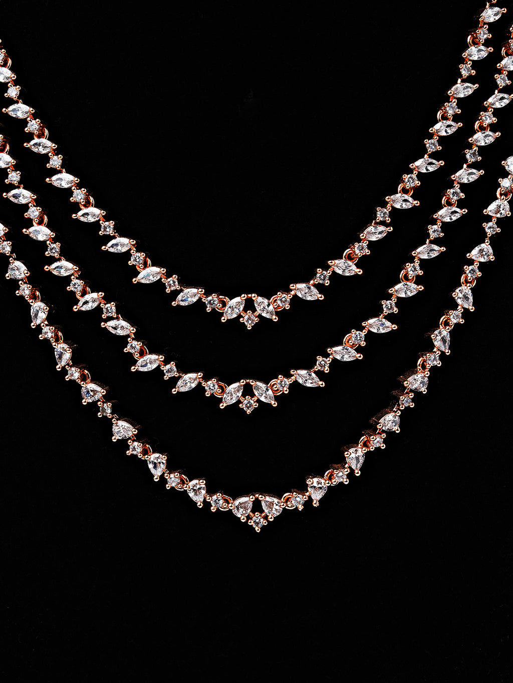 Rose Gold Diamond-Cut Bridal Necklace Set with Maang Tikka