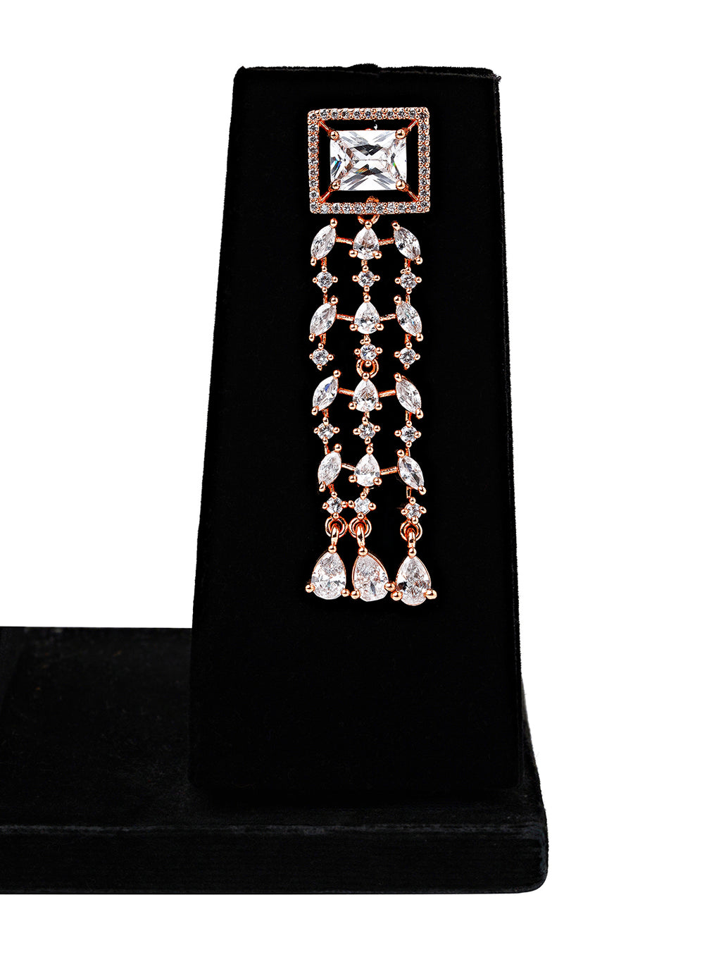 Rose Gold Diamond-Cut Bridal Necklace Set with Maang Tikka