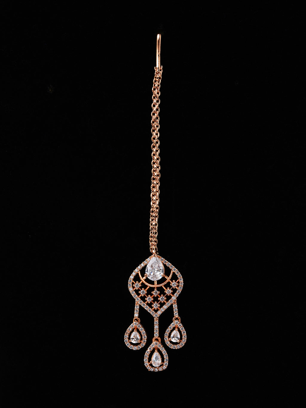 Rose Gold Diamond-Cut Bridal Necklace Set with Maang Tikka