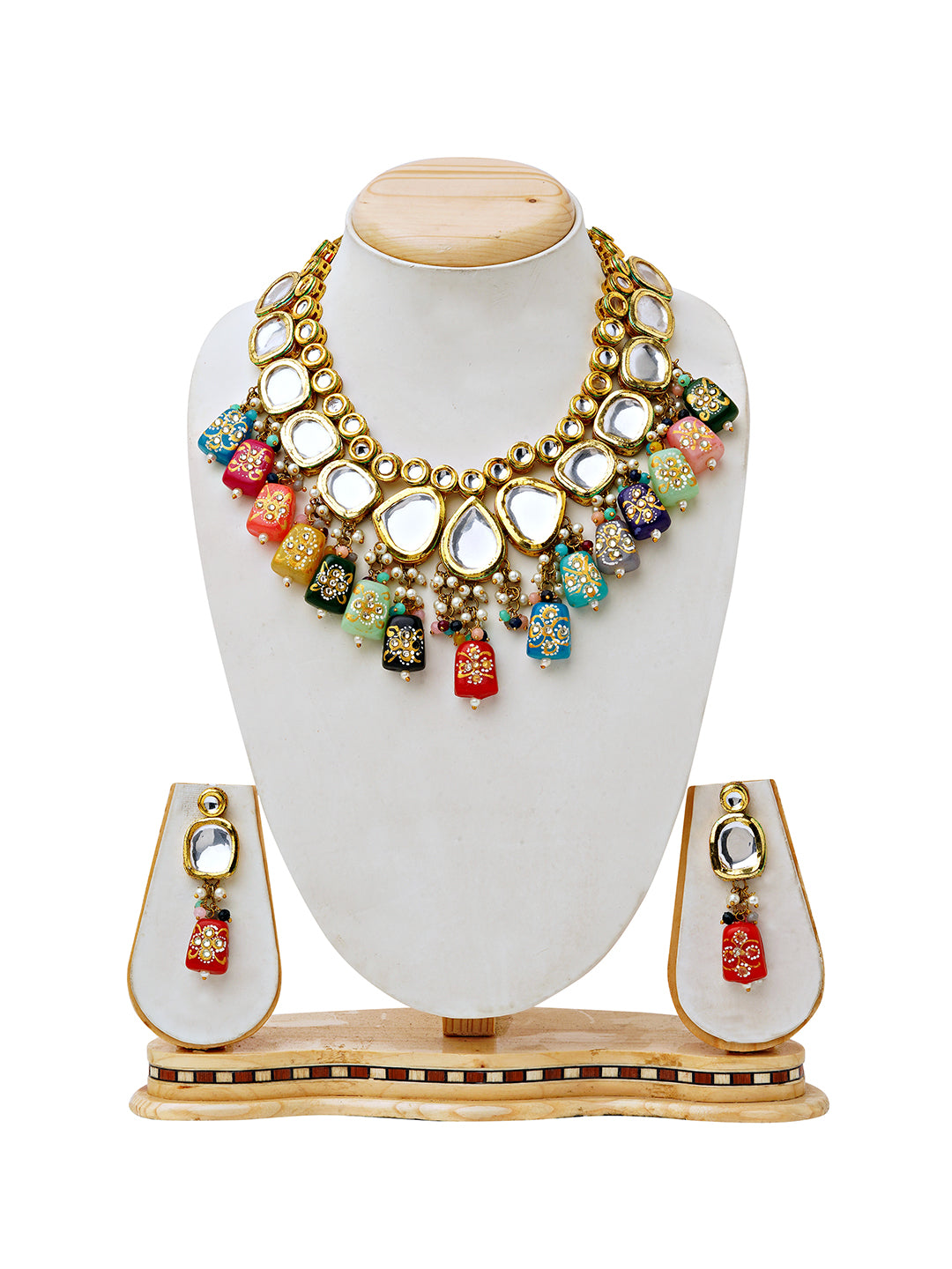 Multicolor Kundan Necklace Set with Meenakari Beads