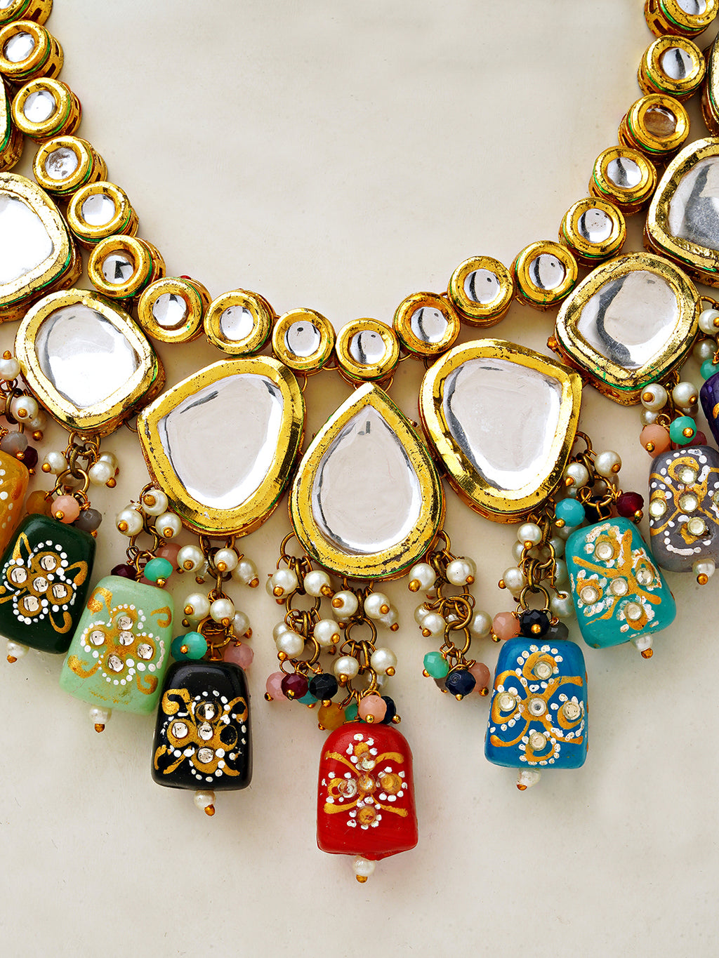 Multicolor Kundan Necklace Set with Meenakari Beads