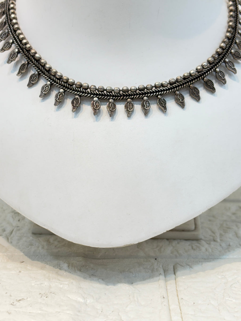 Name: Leaf Design Oxidized Choker Necklace German silver with antique finish and delicate leaf charm detailing
