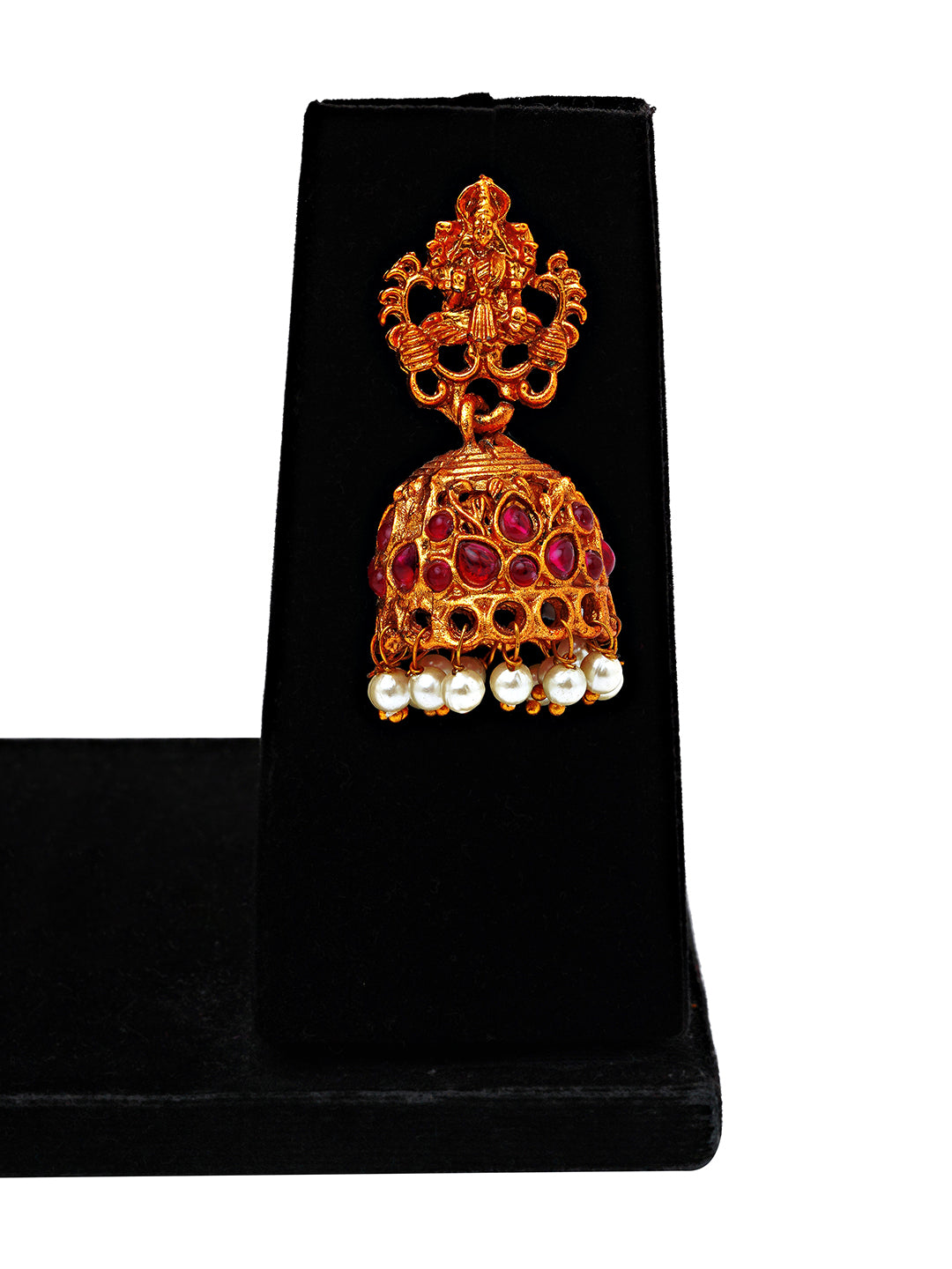 Double Pendant Temple Necklace Set with Ruby & Emerald Stones