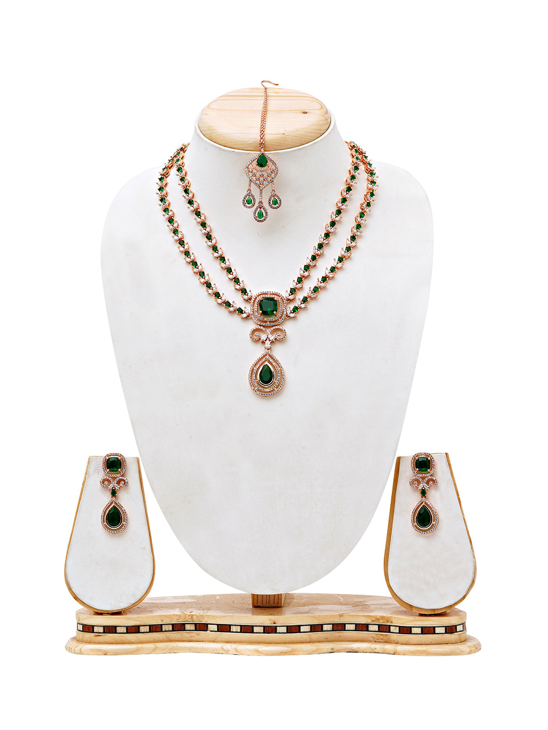 Emerald Elegance Layered Necklace Set with Maang Tikka