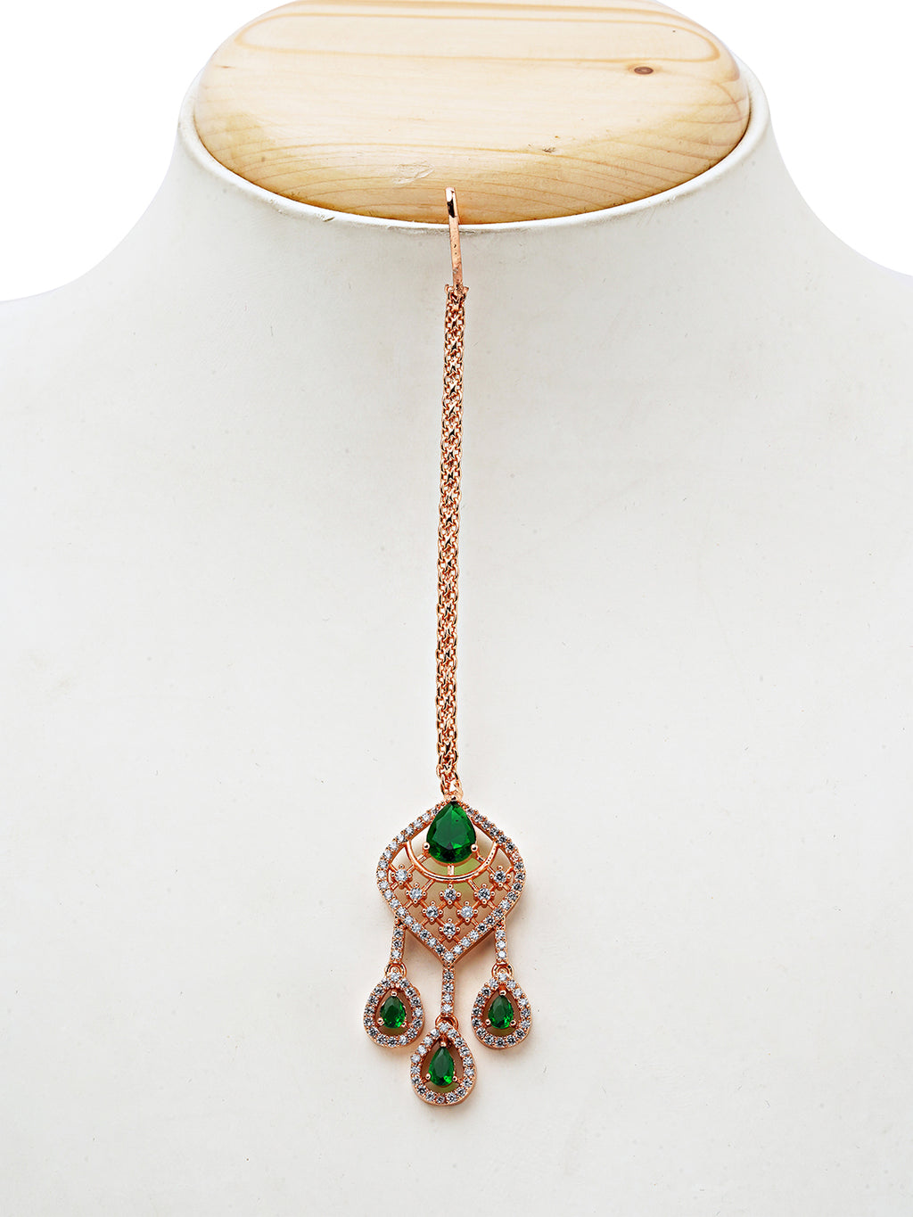 Emerald Elegance Layered Necklace Set with Maang Tikka