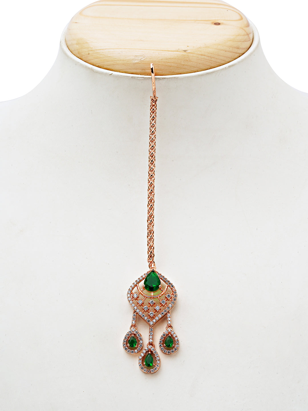 Emerald Elegance Layered Necklace Set with Maang Tikka