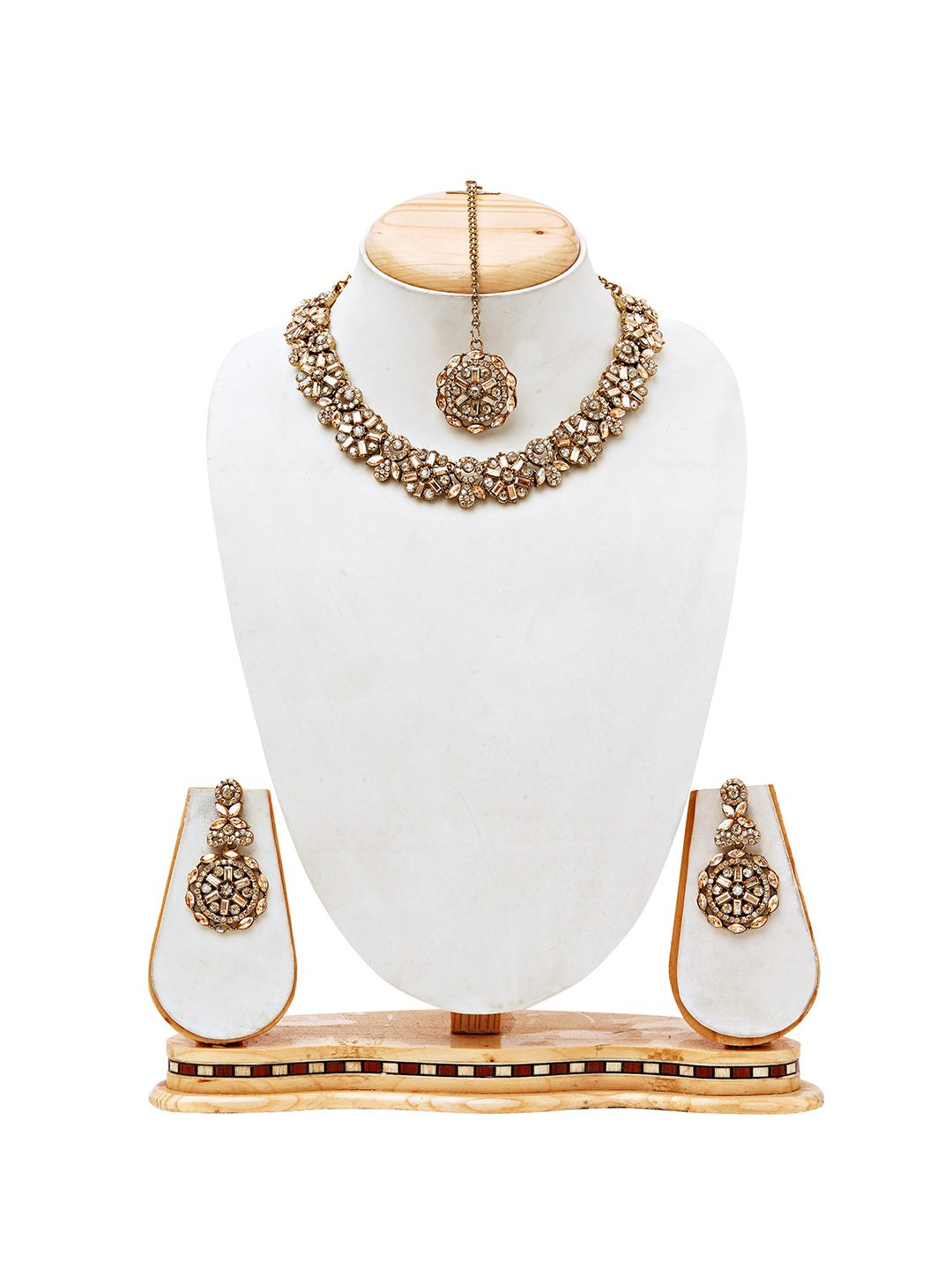 Antique Floral Kundan Necklace Set with Maang Tikka