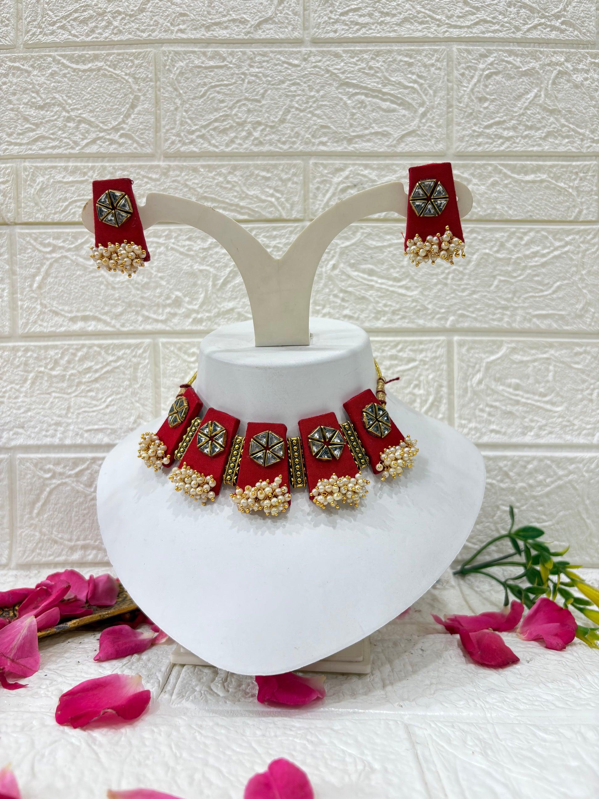 Name: Scarlet Kundan Pearl Choker Set

Collection: Royal Red Collection – Traditional Festive Jewelry