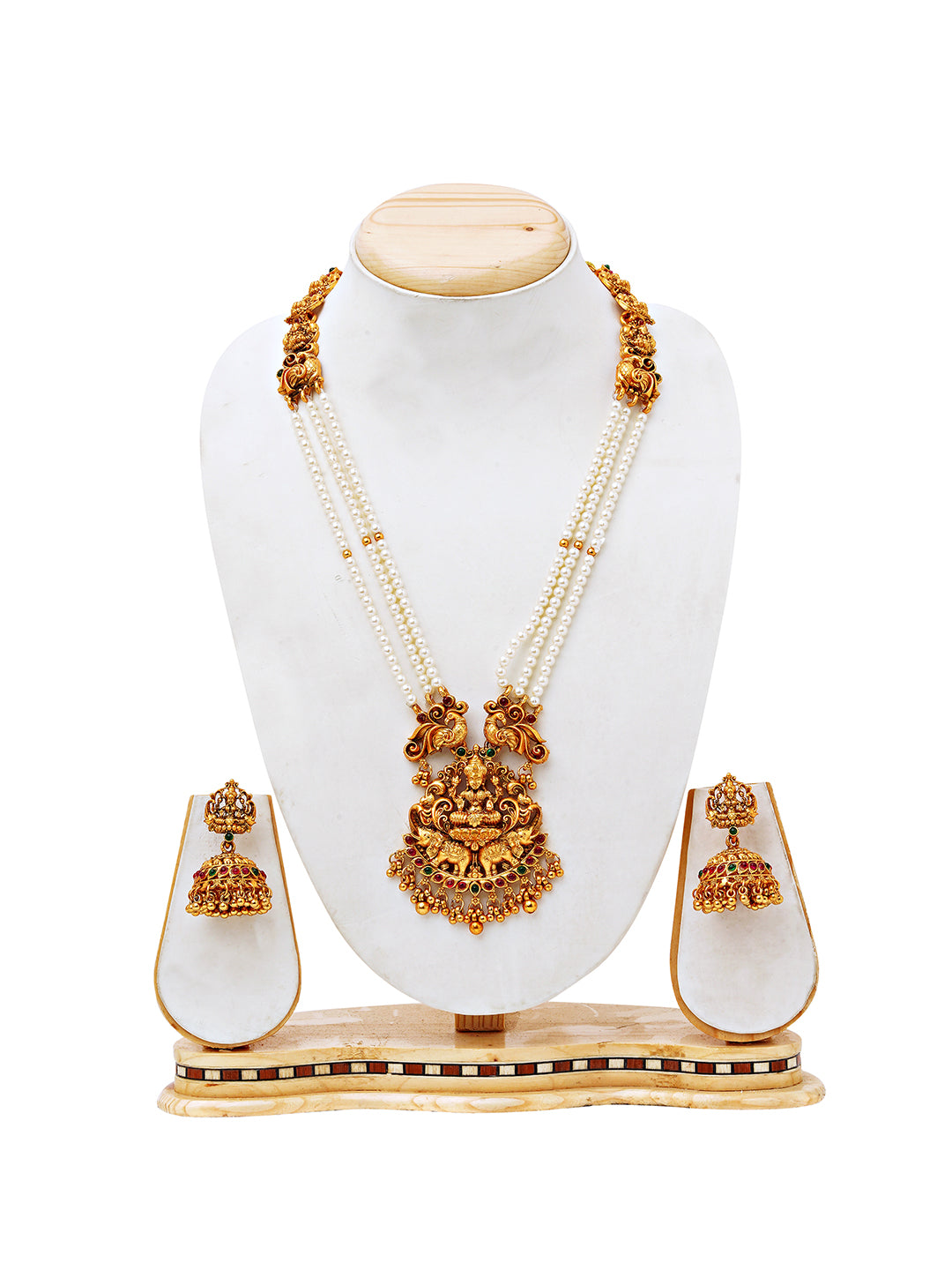 Traditional Pearl & Antique Temple Pendant Set