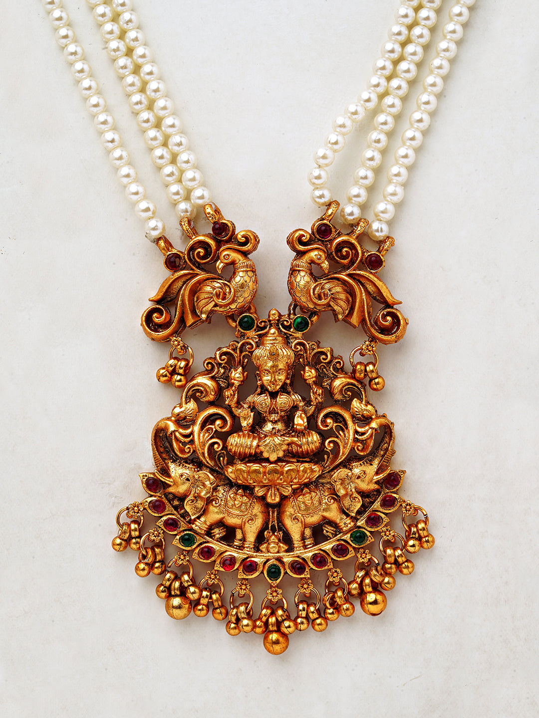 Traditional Pearl & Antique Temple Pendant Set
