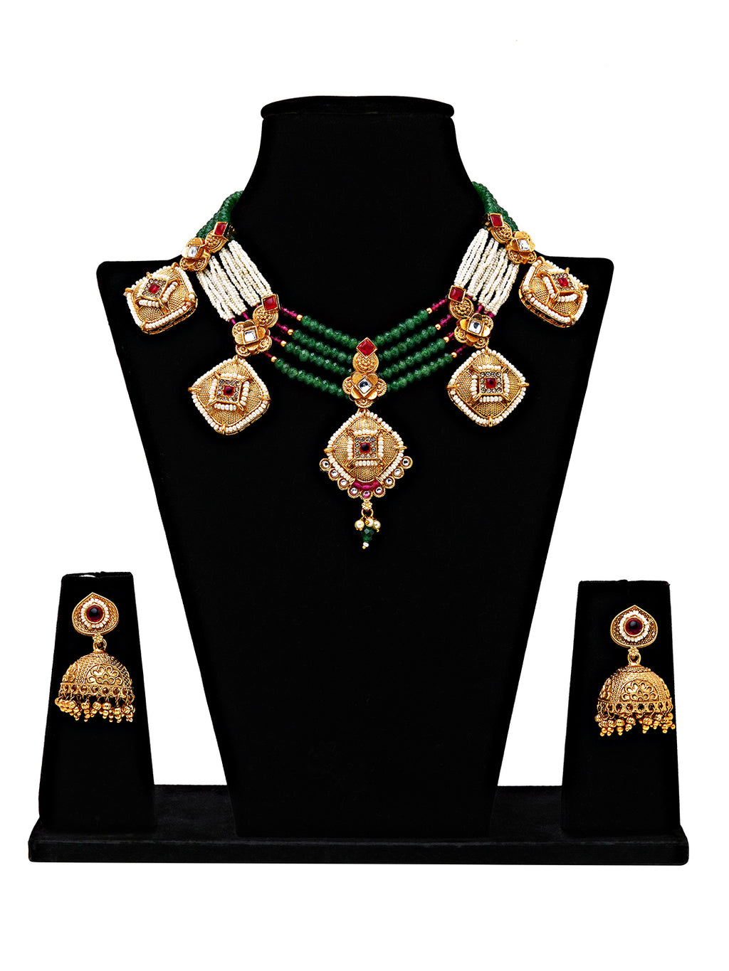 Royal Multi-Strand Kundan Necklace Set with Antique Jhumka Earrings