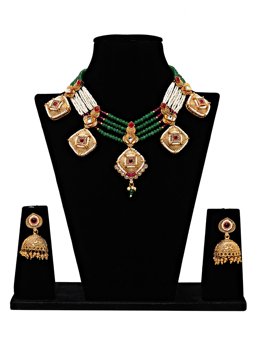 Royal Multi-Strand Kundan Necklace Set with Antique Jhumka Earrings