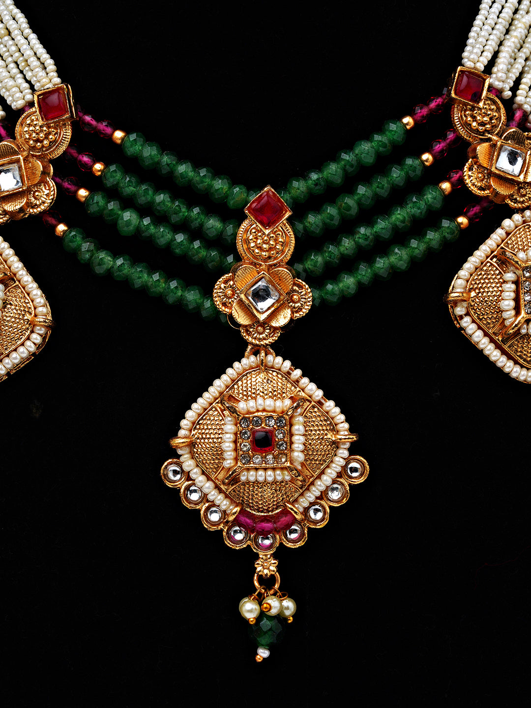 Royal Multi-Strand Kundan Necklace Set with Antique Jhumka Earrings