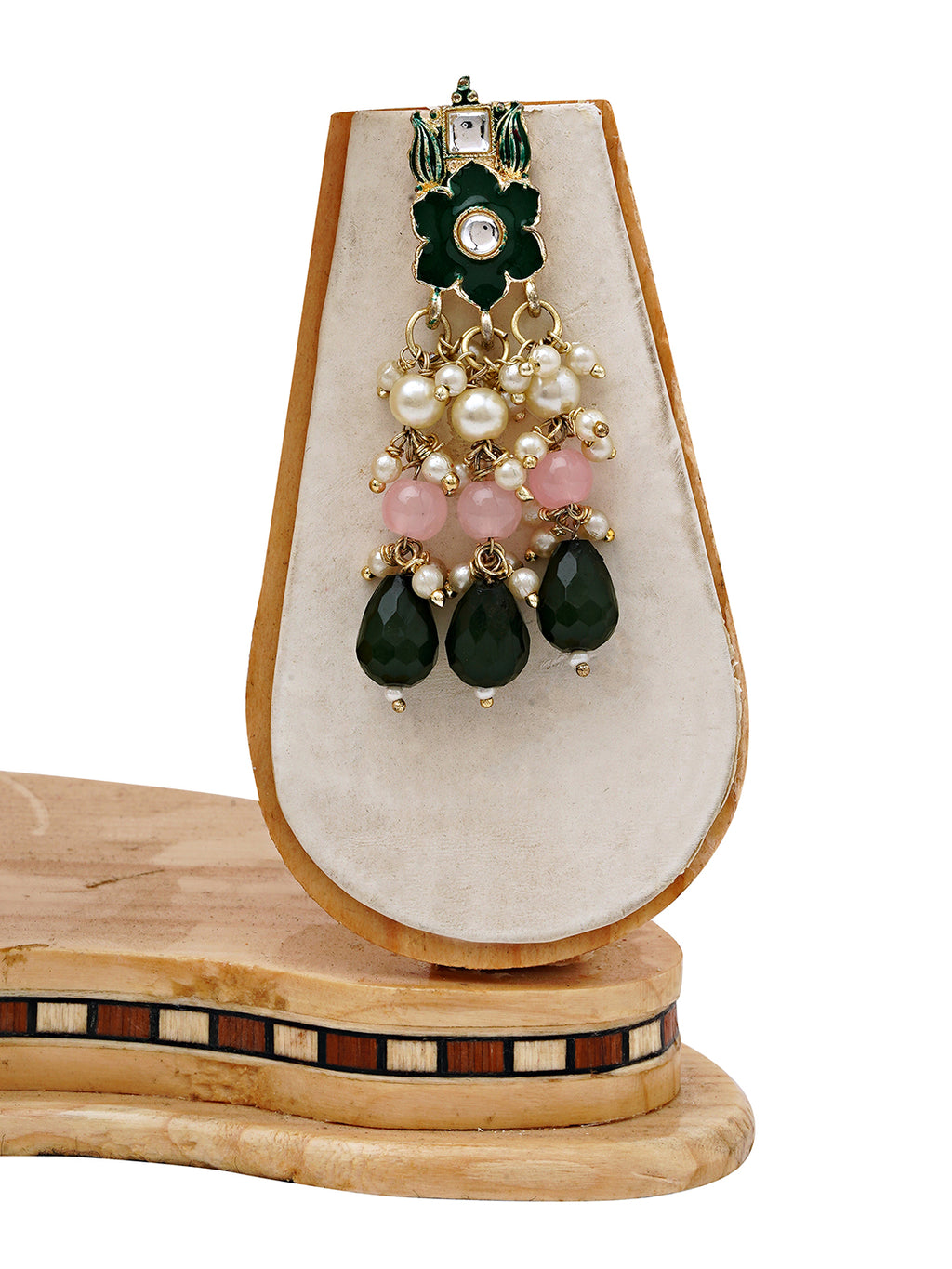 Emerald Green Floral Choker Necklace Set with Pearls and Maang Tikka