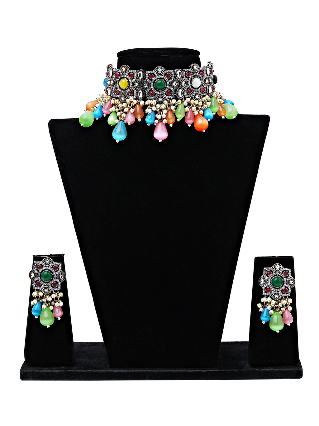 Boho Multicolor Stone Choker Necklace Set