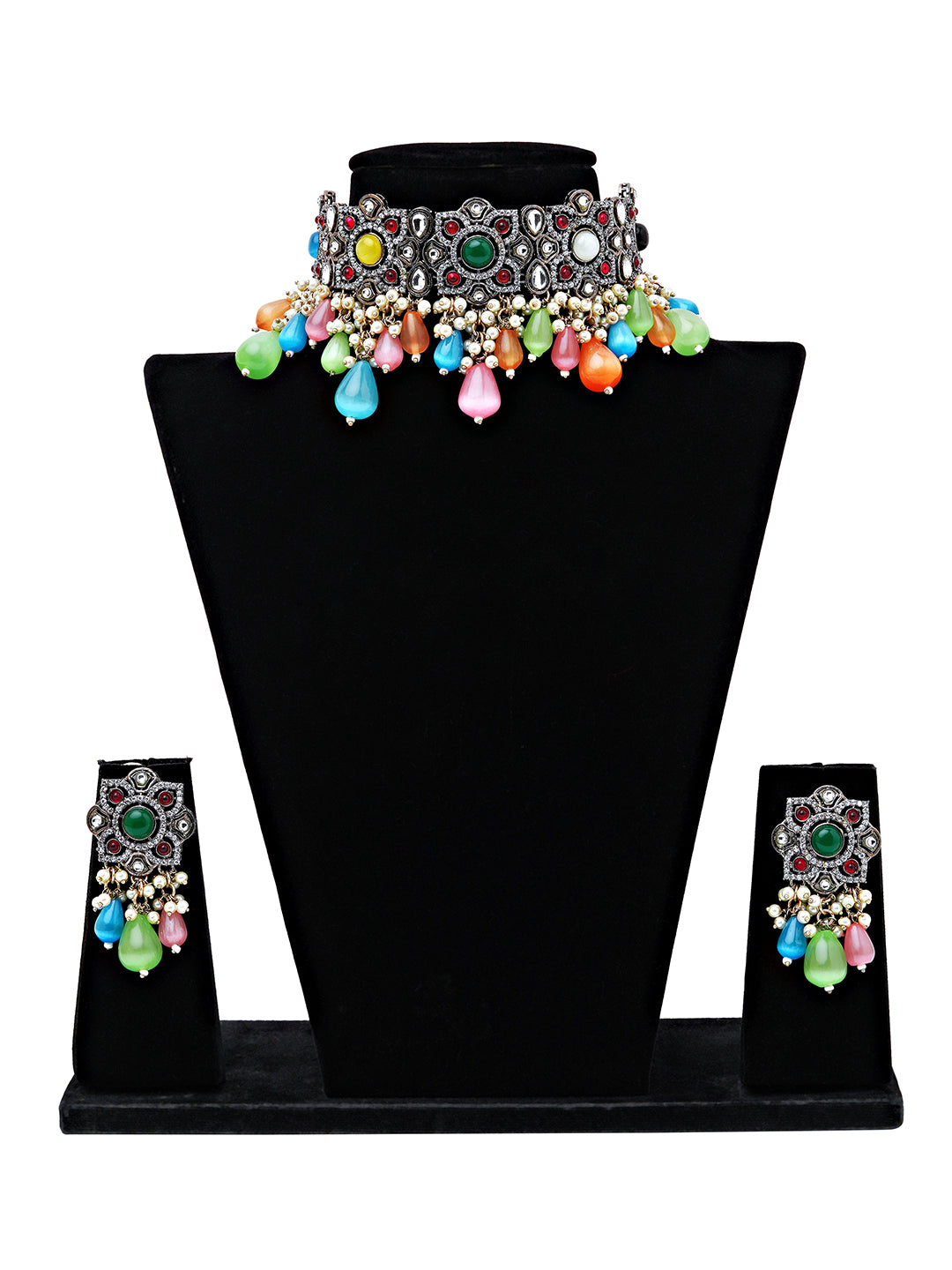 Boho Multicolor Stone Choker Necklace Set