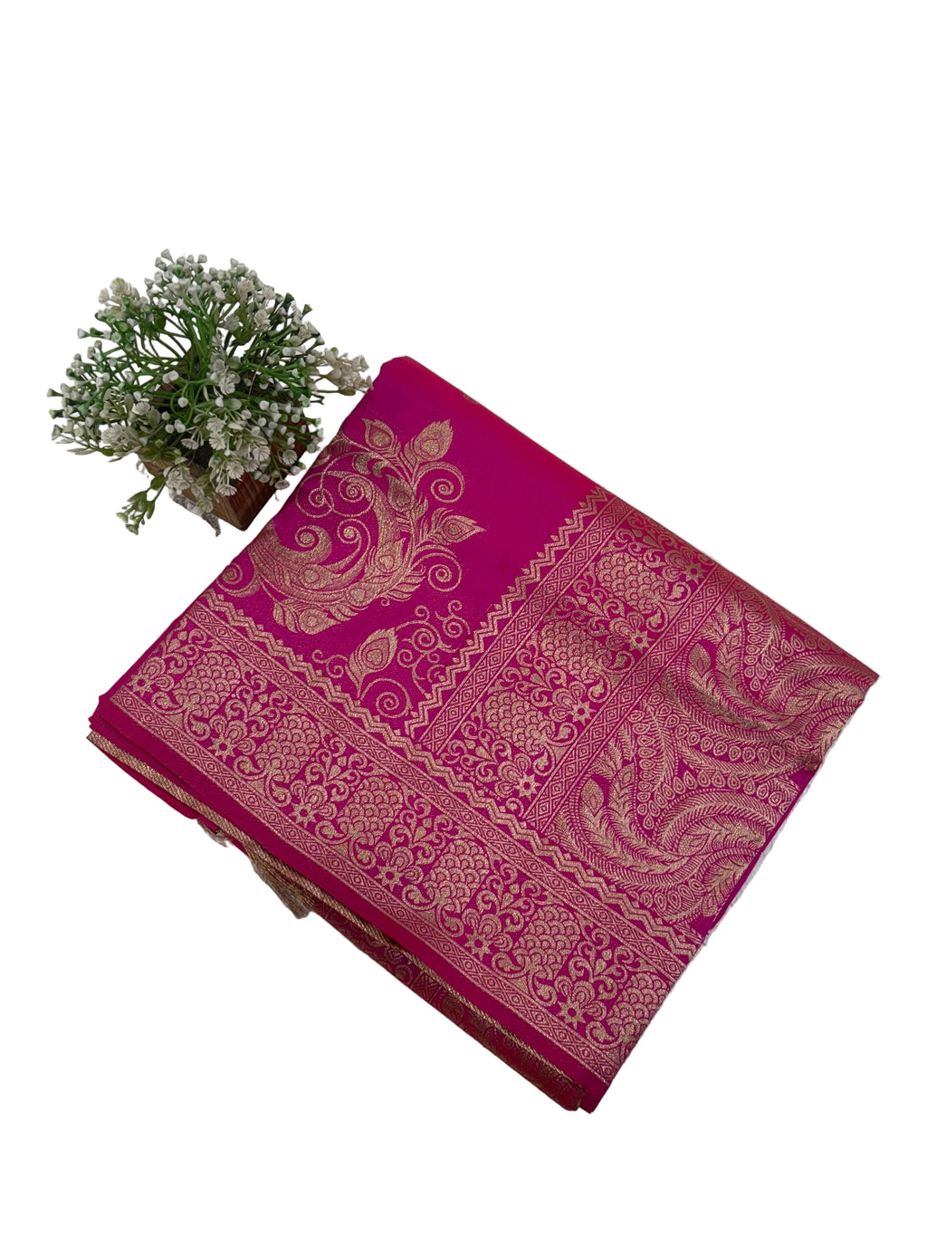 Name: Banarasi Silk Brocade Saree Silk with intricate Zari (metallic thread) Brocade weaving. (The specific silk is often Katan Silk or a silk blend) sarees are best for festival