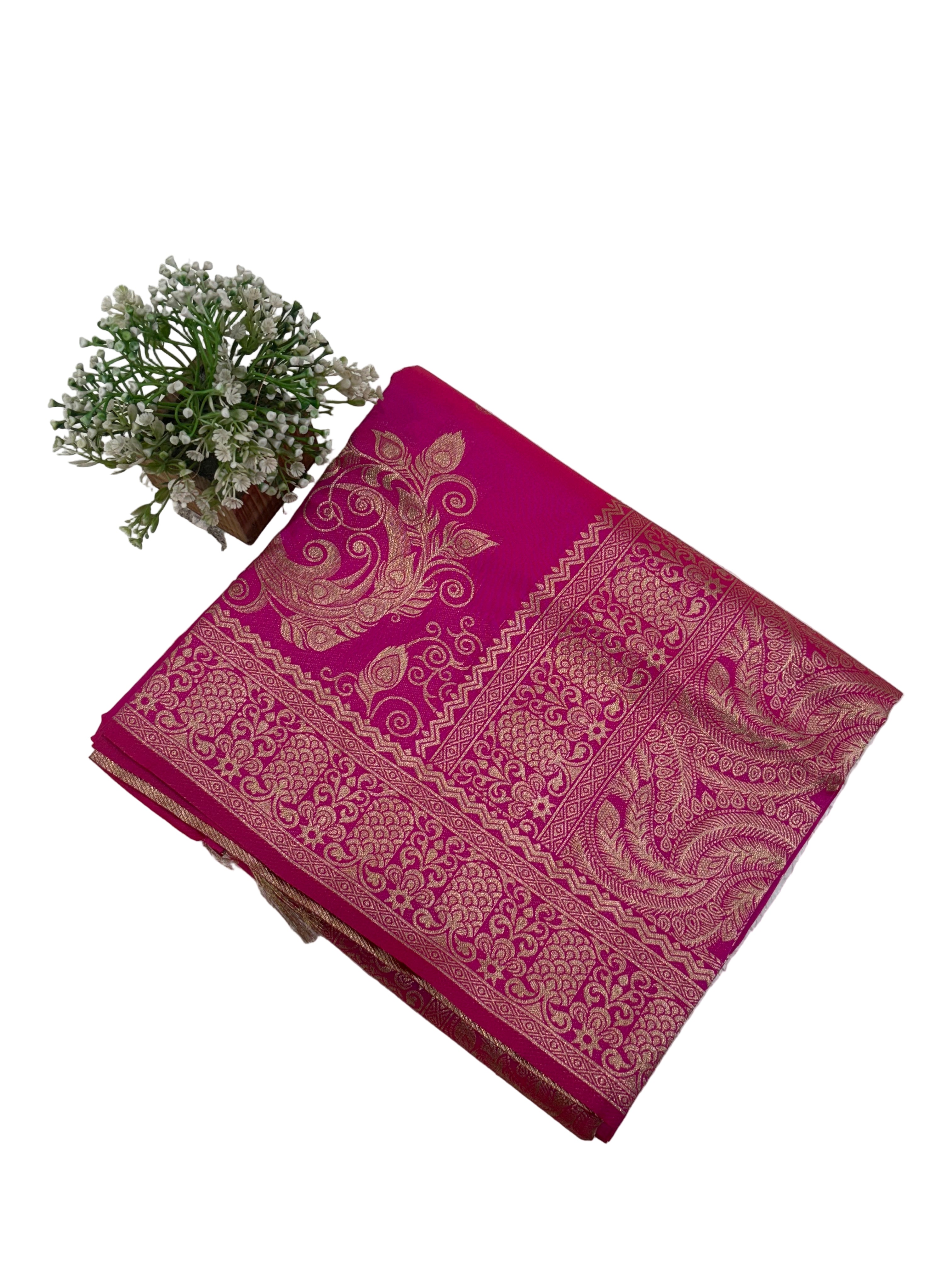 Name: Banarasi Silk Brocade Saree Silk with intricate Zari (metallic thread) Brocade weaving. (The specific silk is often Katan Silk or a silk blend) sarees are best for festival