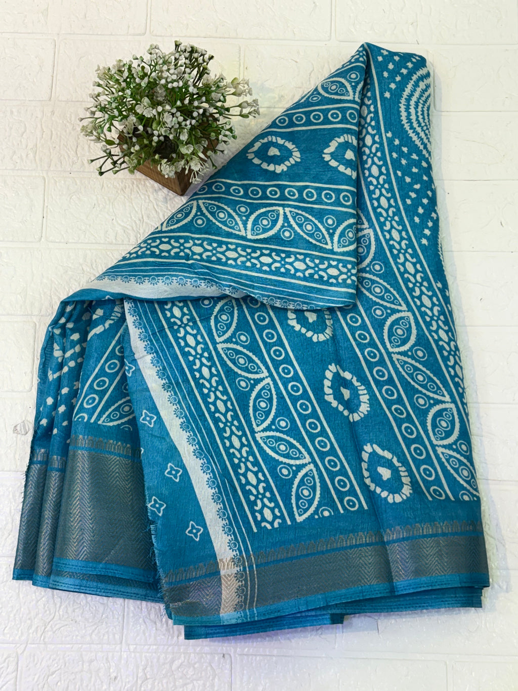 Name: Indigo Bandhani Printed Saree fabric Soft cotton silk blend with a lightweight, breathable drape