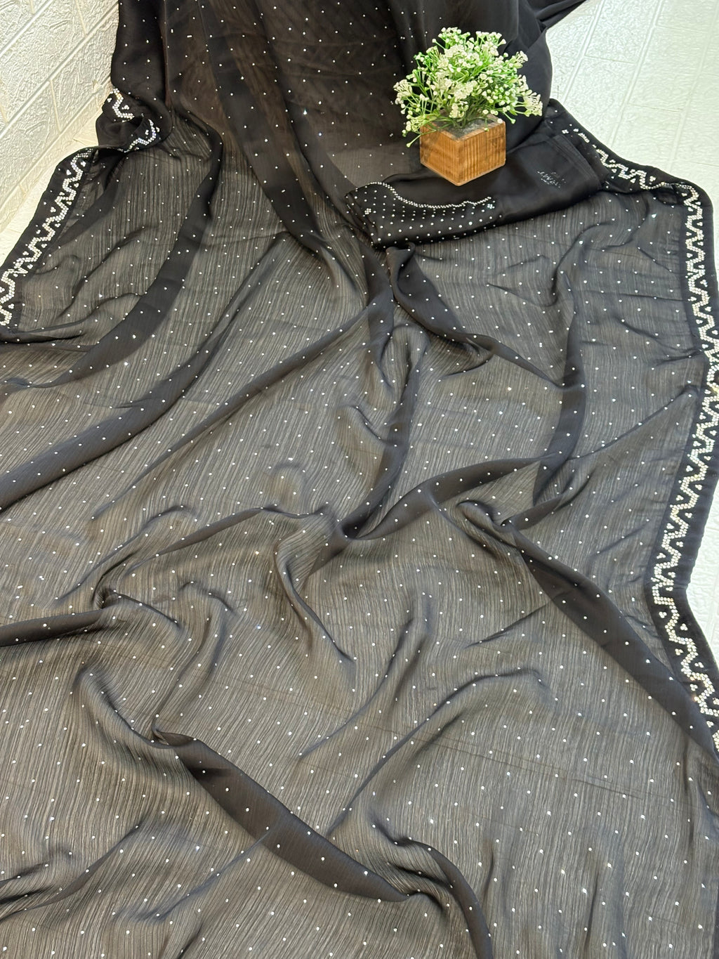 Name: Elegant Black Sequin Saree Georgette with delicate sequin work and embroidered border