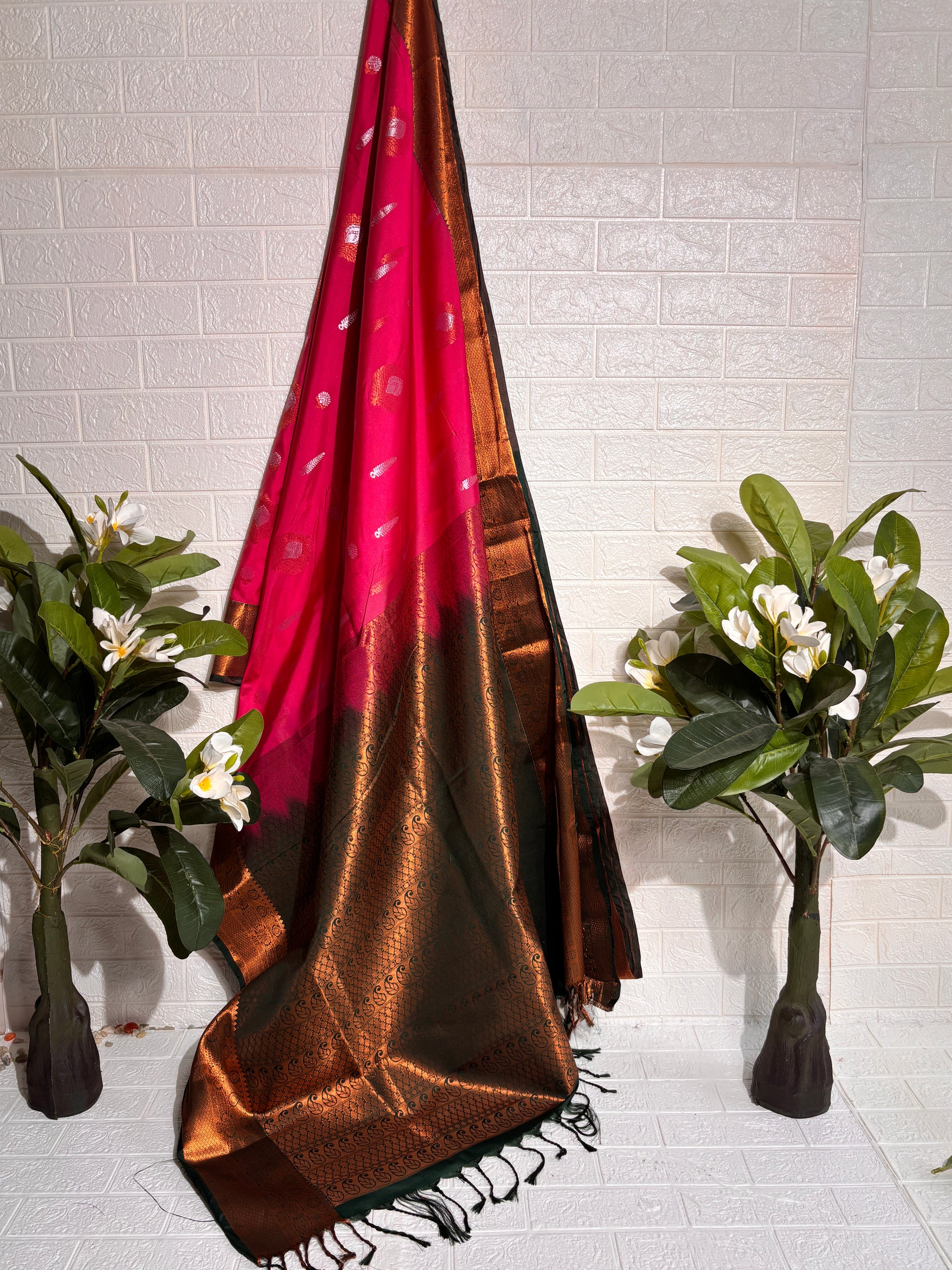 "Rose Wine Dual-Tone Banarasi Silk Saree"