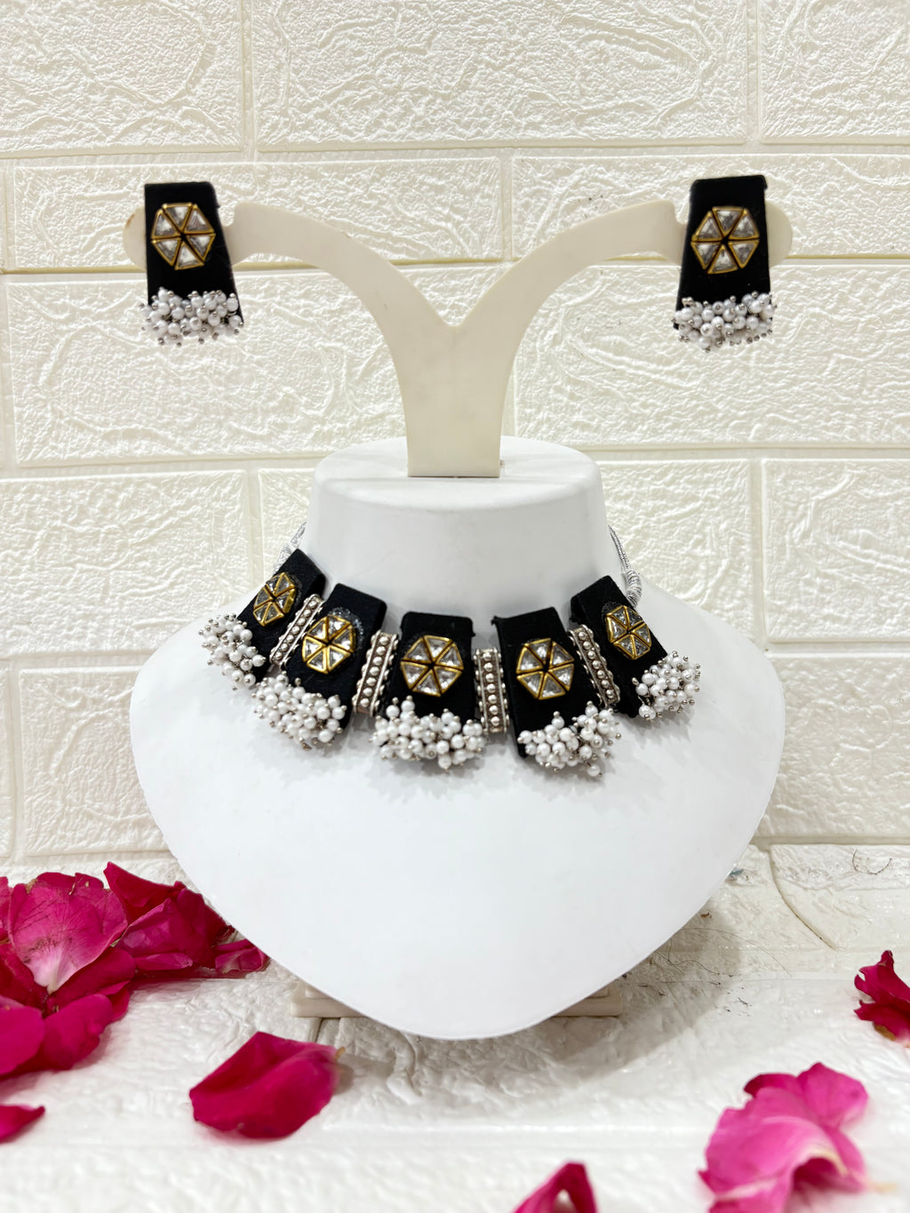 Name:
Black Fabric Choker Set with Mirror Work & Pearl Drops

Collection:
Festive & Wedding Jewelry Collection
(or if you want it more niche: Elegant Black Edit – Statement Jewelry Collection)

This will make it easy for customers to browse and also give