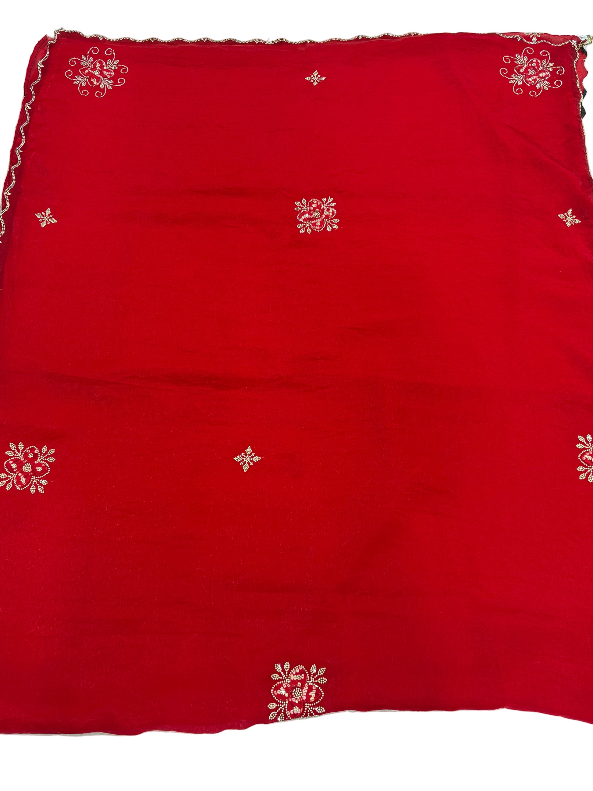 Name: Crimson Blossom Embroidered Saree
Fabric: crepe silk with delicate white thread and Maching Badhani blouse mirror embroidery perfect for festival