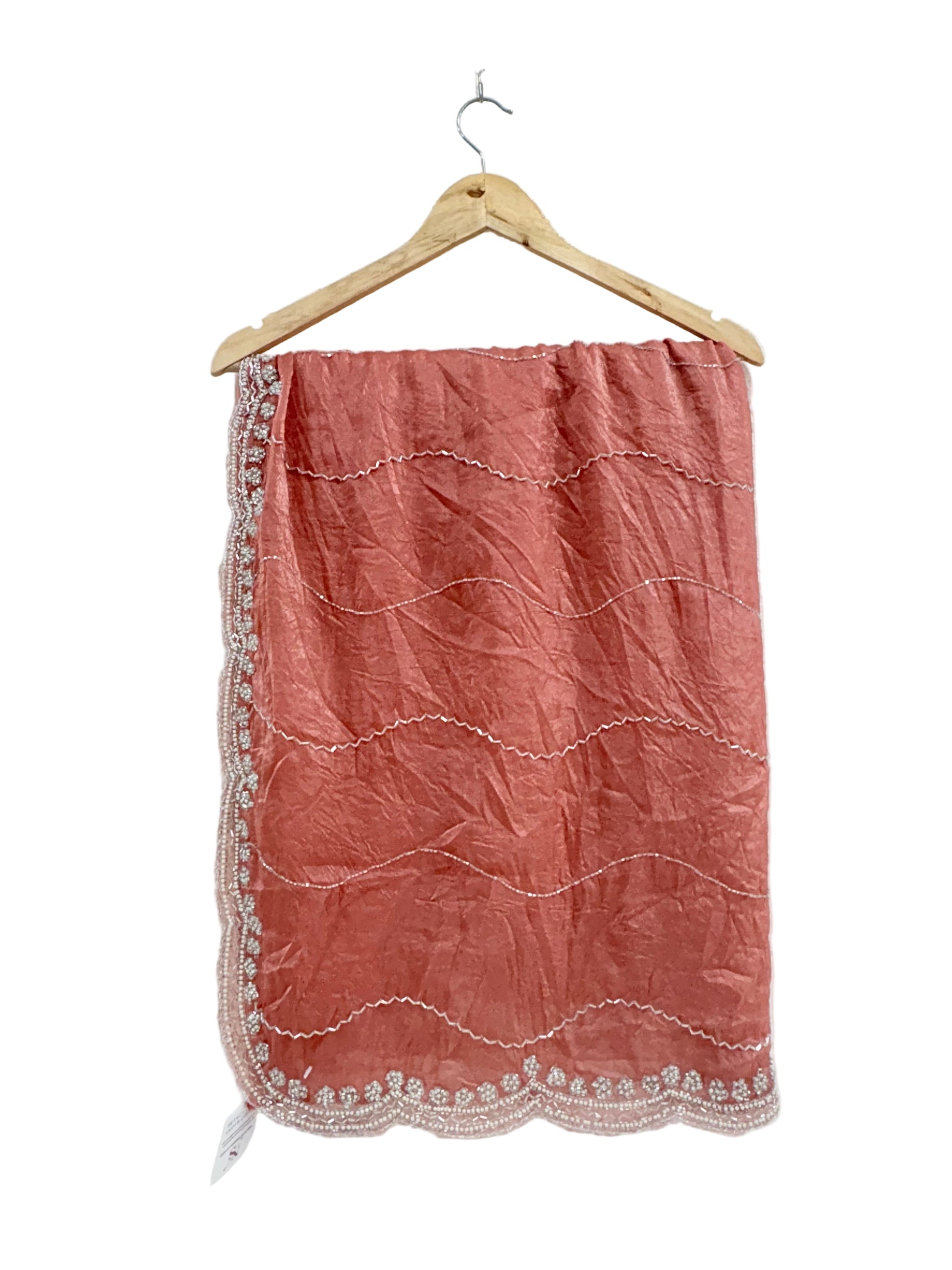 Name: creamy peach colour Saree Shimmer organza with delicate sequin wave embroidery and scalloped border