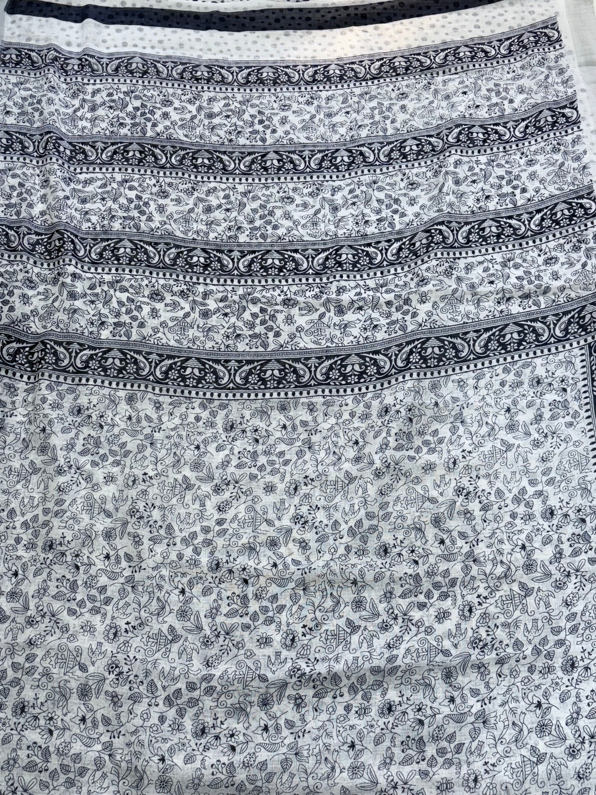 Cotton saree white and blue midnight colour silver colour zari border and peacock & floral motifs silver border often called a checked  Patola design