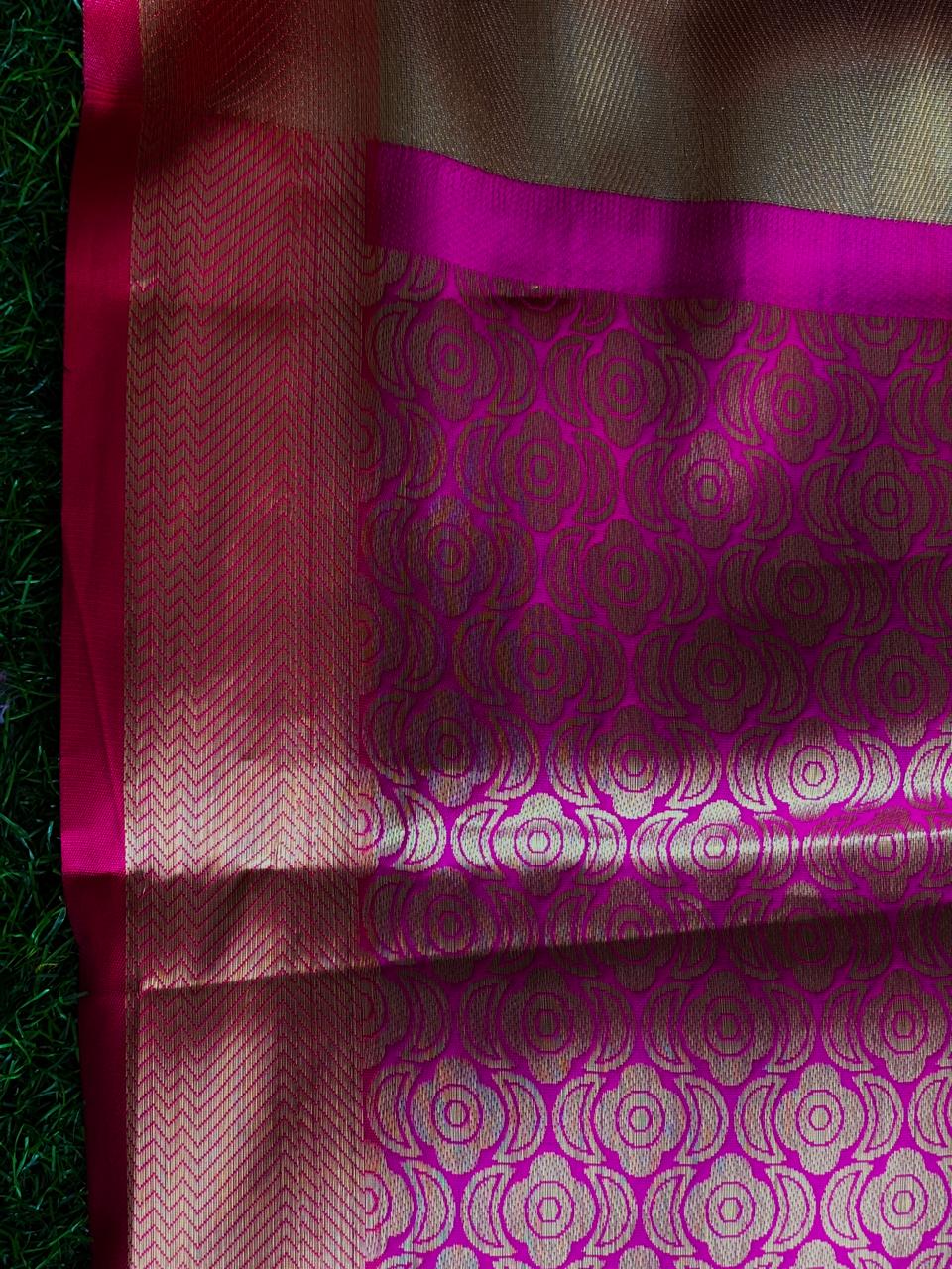 Golden Brown Kanchipuram Silk Saree with Pink Zari Border