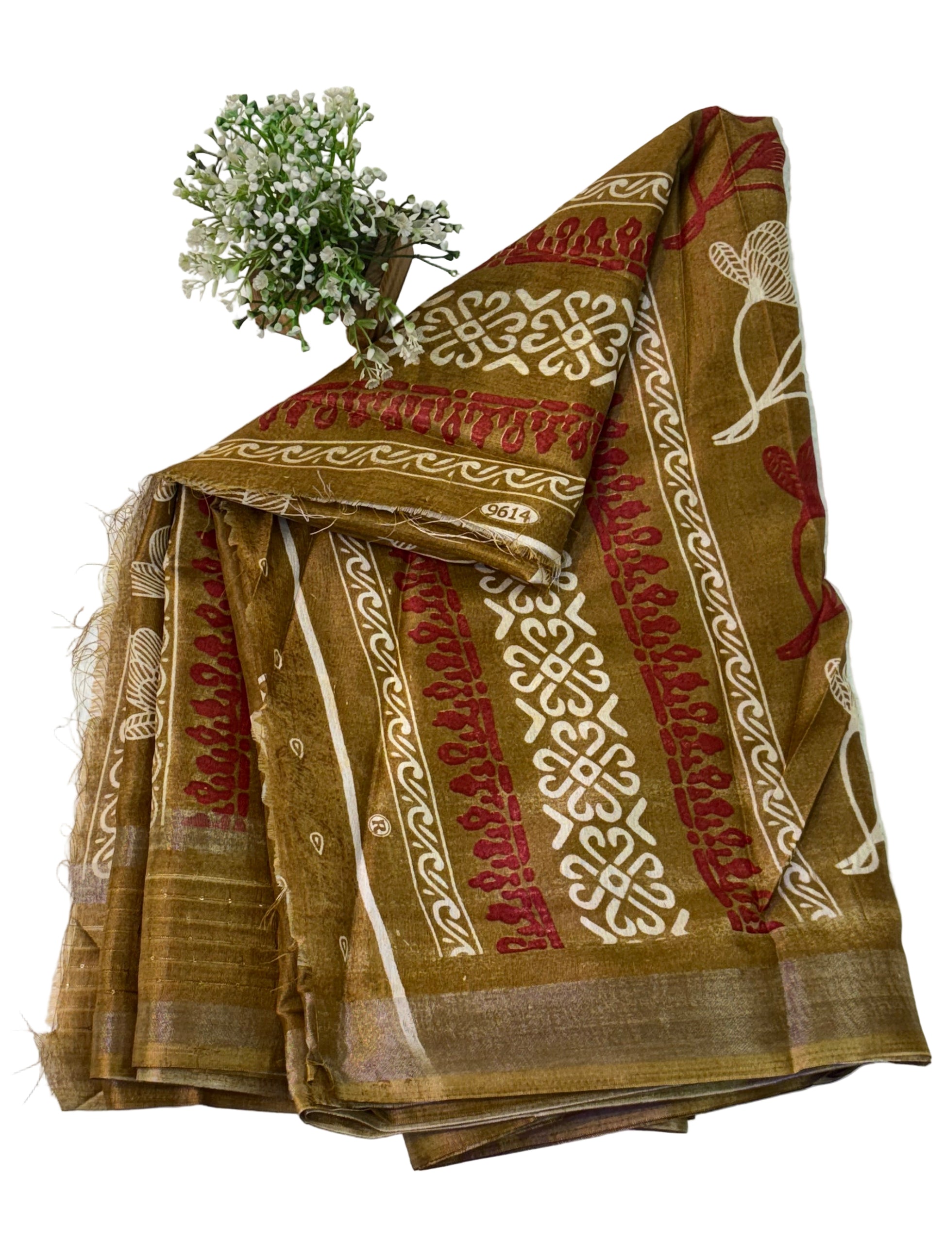 Name: Olive Floral Printed Saree fabric soft cotton silk Lightweight cotton blend with a soft, smooth drape