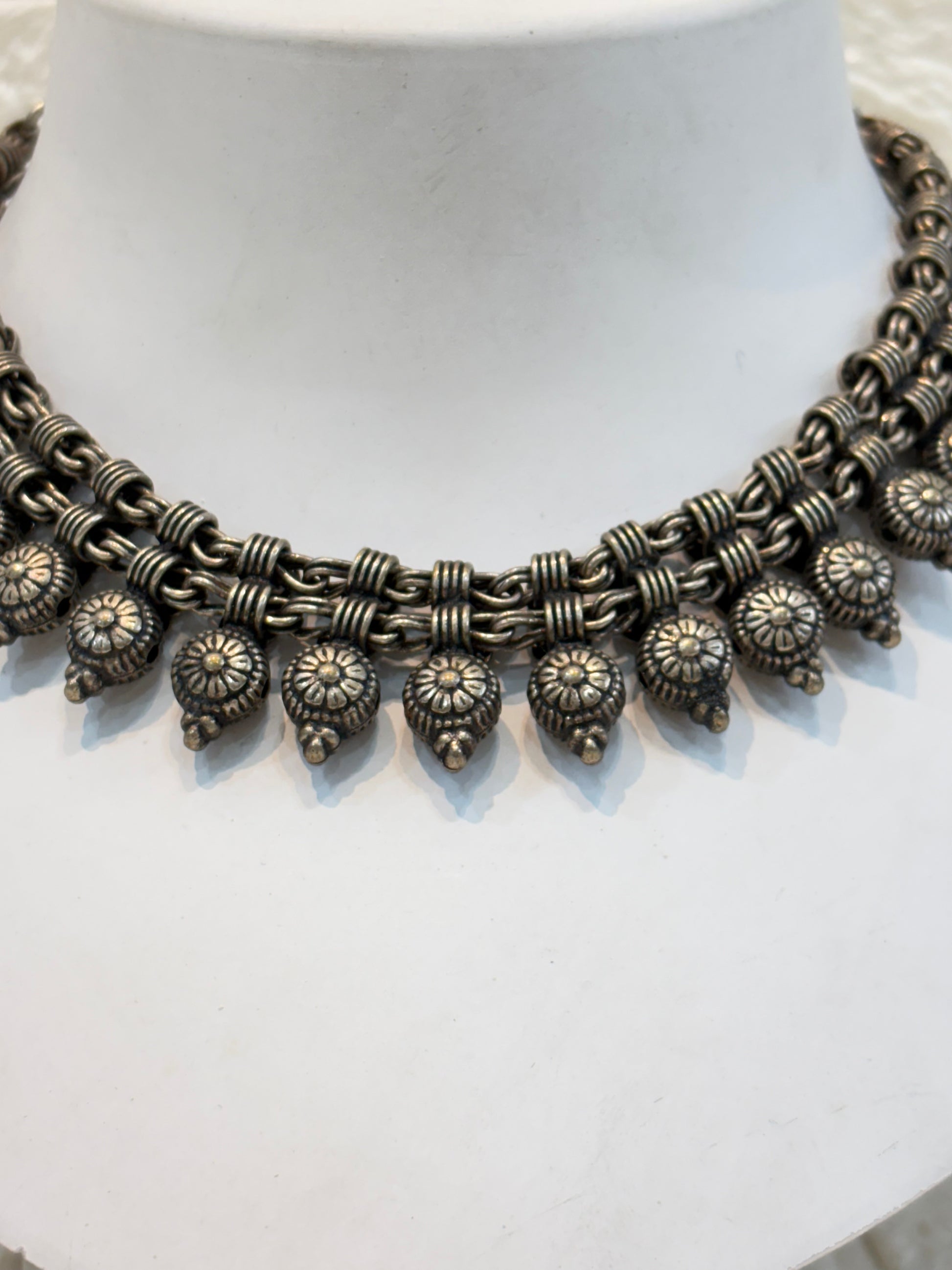 Name: Antique Oxidized Silver Choker Oxidized silver metal with floral engraved motifs