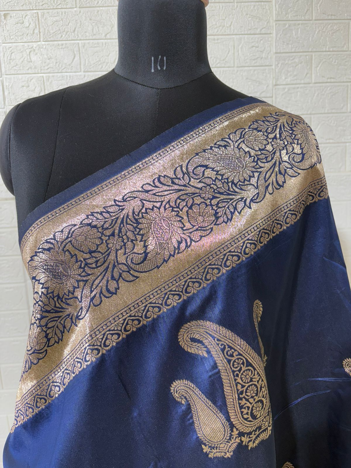 Royal Navy Blue Banarasi Silk Saree with Antique Gold Zari Work
