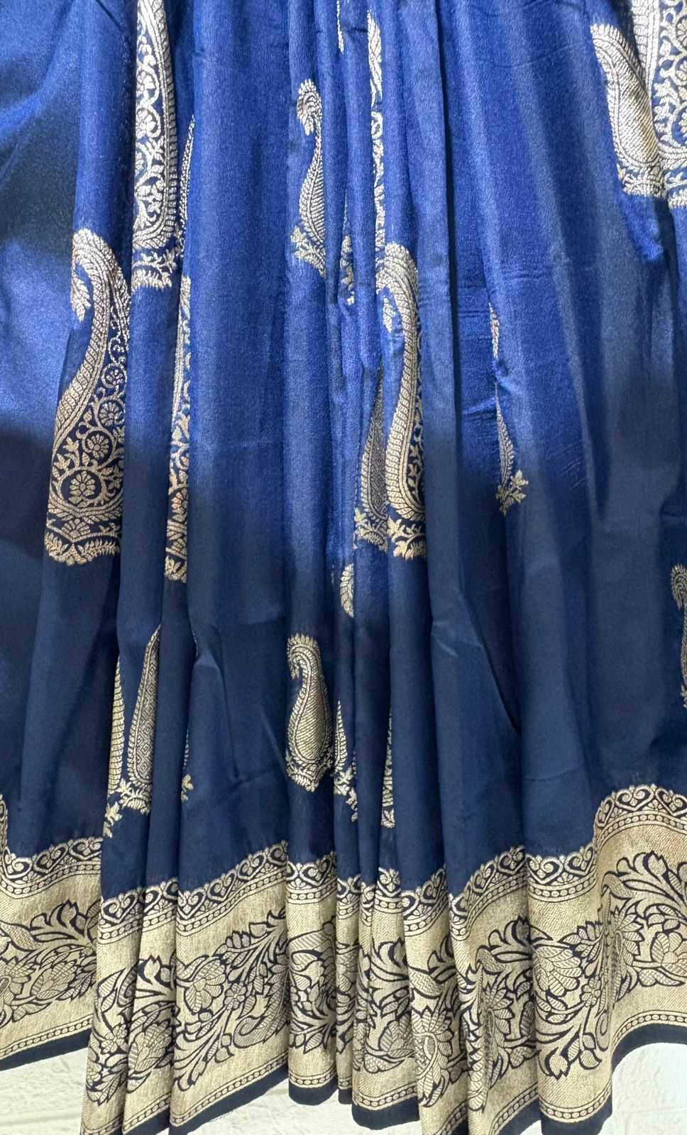 Royal Navy Blue Banarasi Silk Saree with Antique Gold Zari Work