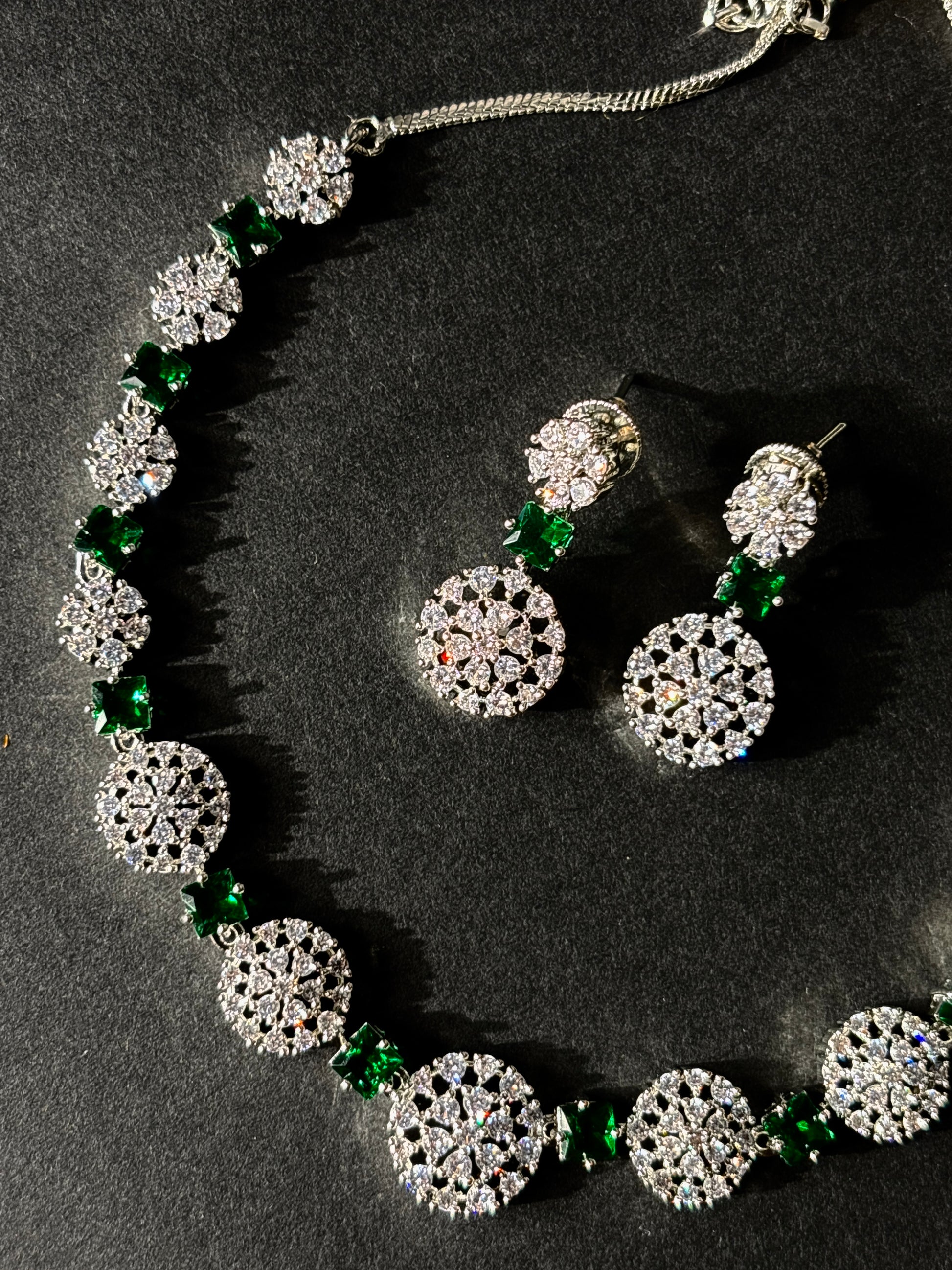 Emerald Blossom CZ Necklace Set