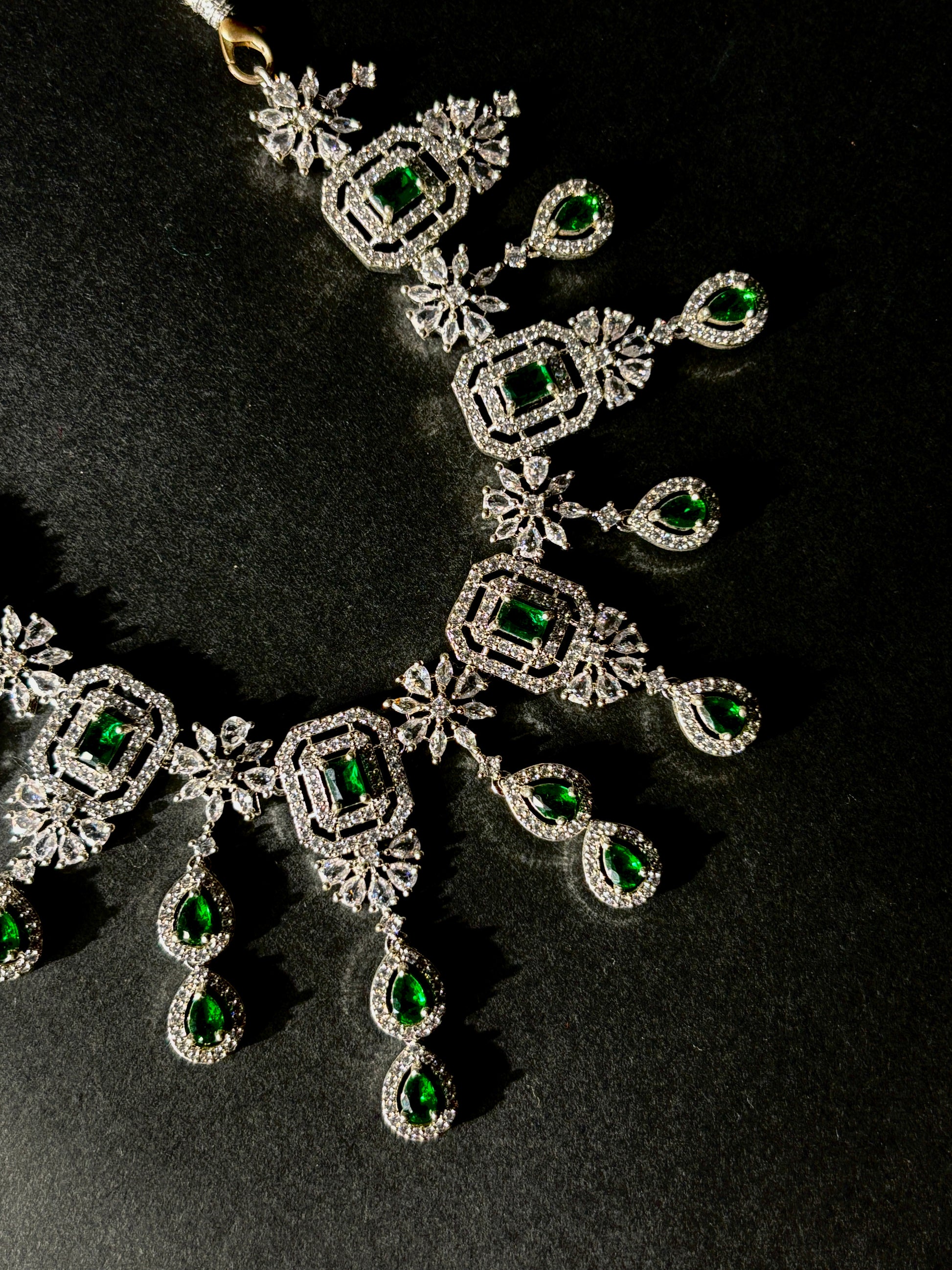 Emerald Drop CZ Necklace Set