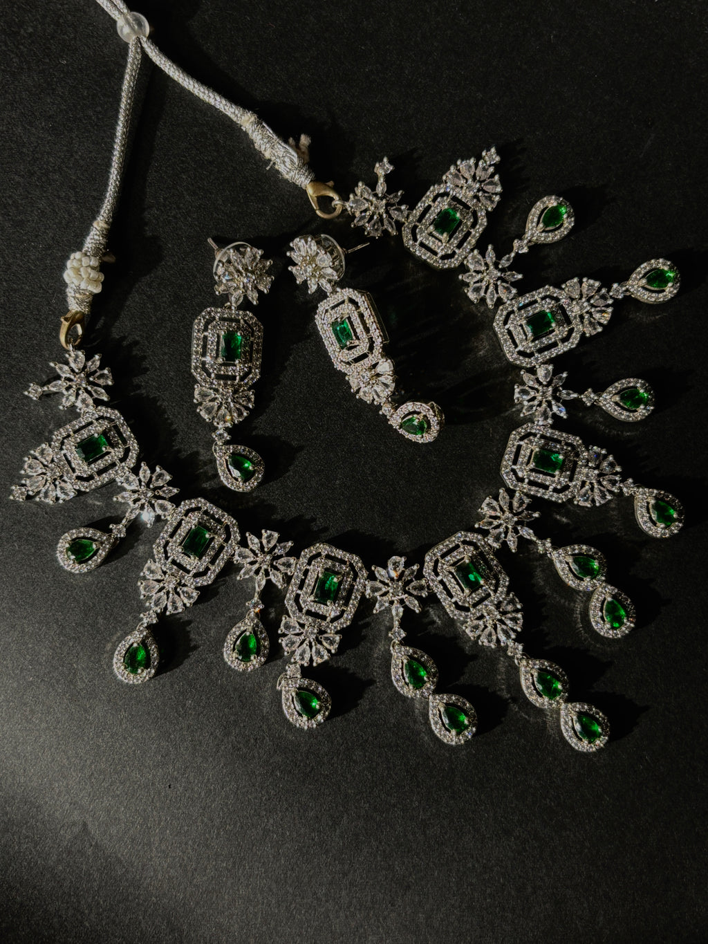 Emerald Drop CZ Necklace Set