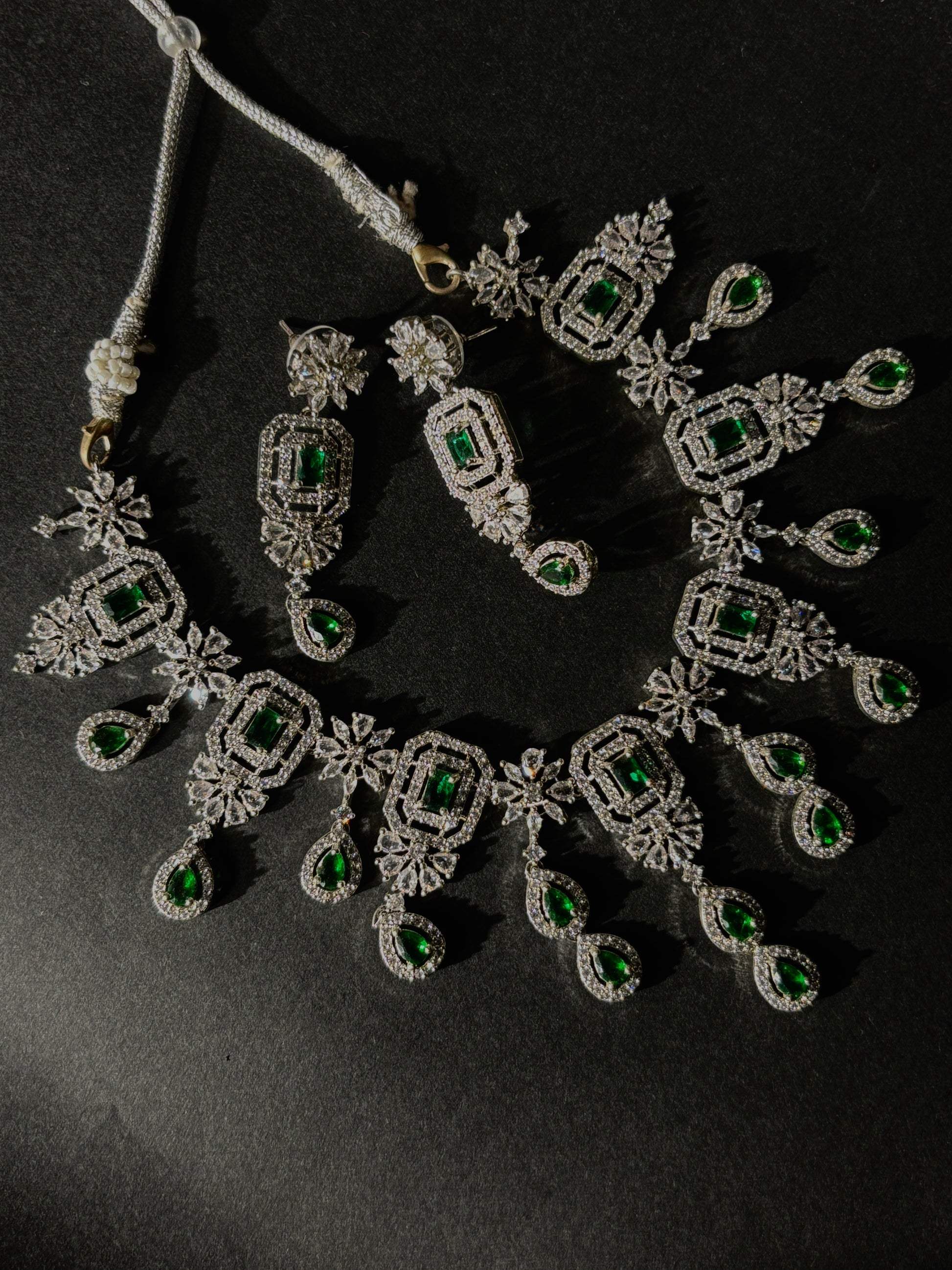 Emerald Drop CZ Necklace Set