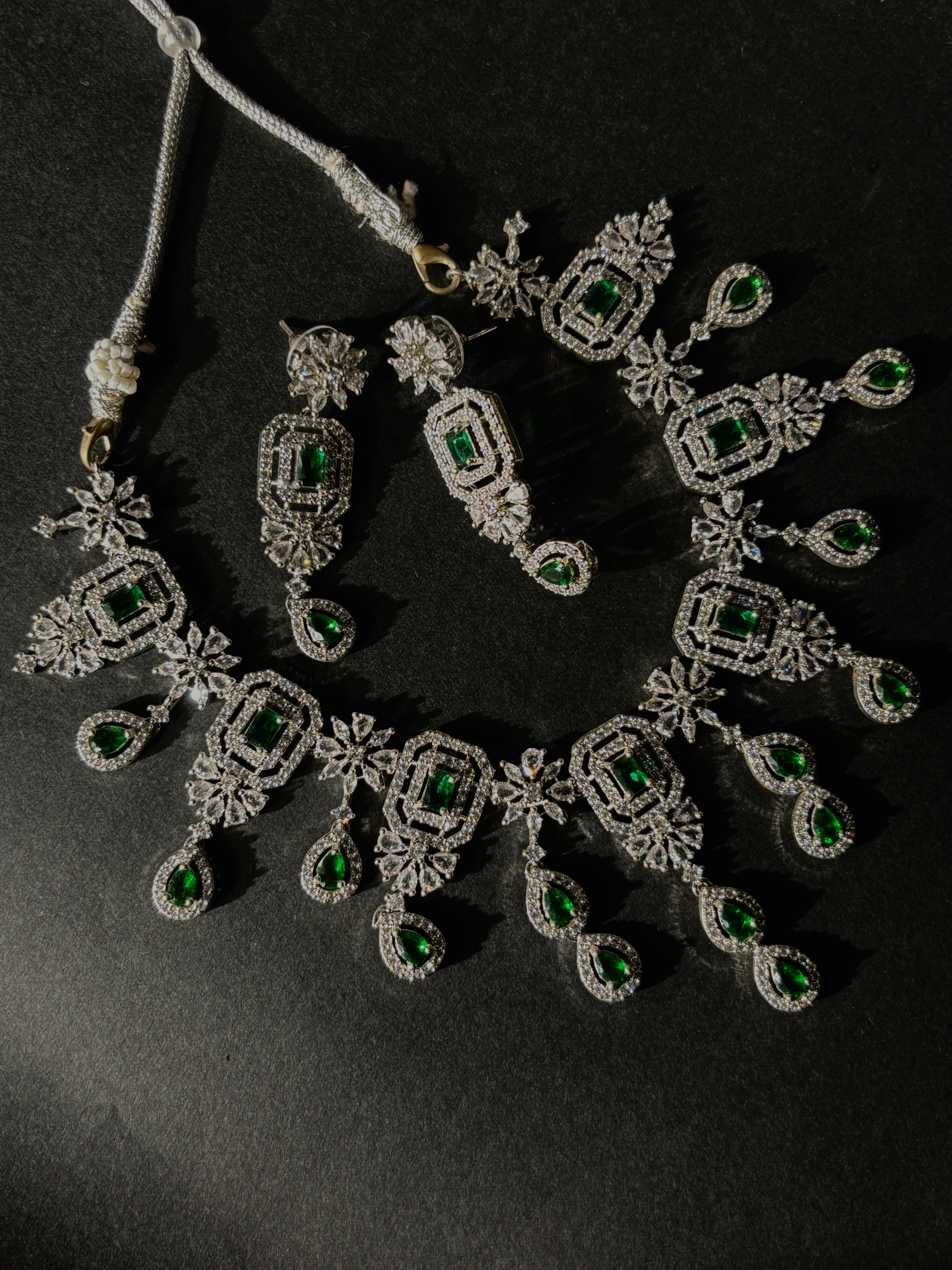 Emerald Drop CZ Necklace Set