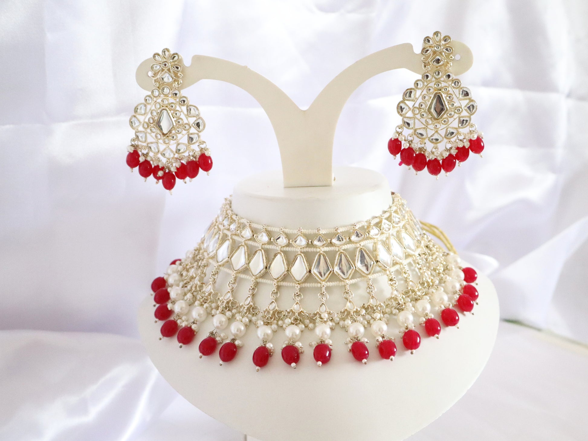 Royal Mirror Kundan Pearl & Ruby Choker Set