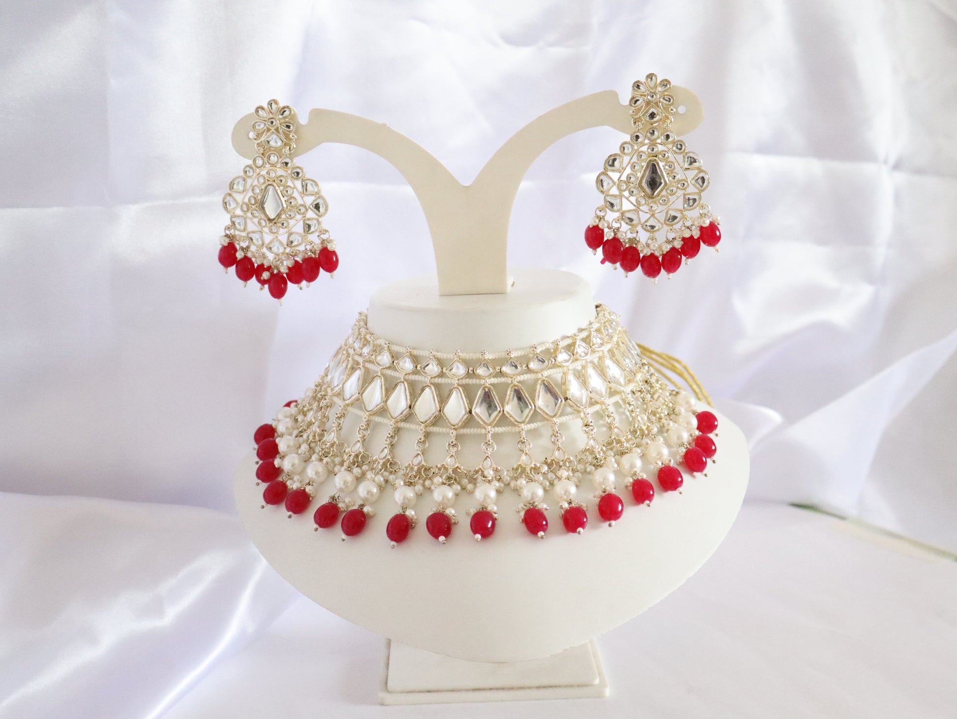 Royal Mirror Kundan Pearl & Ruby Choker Set