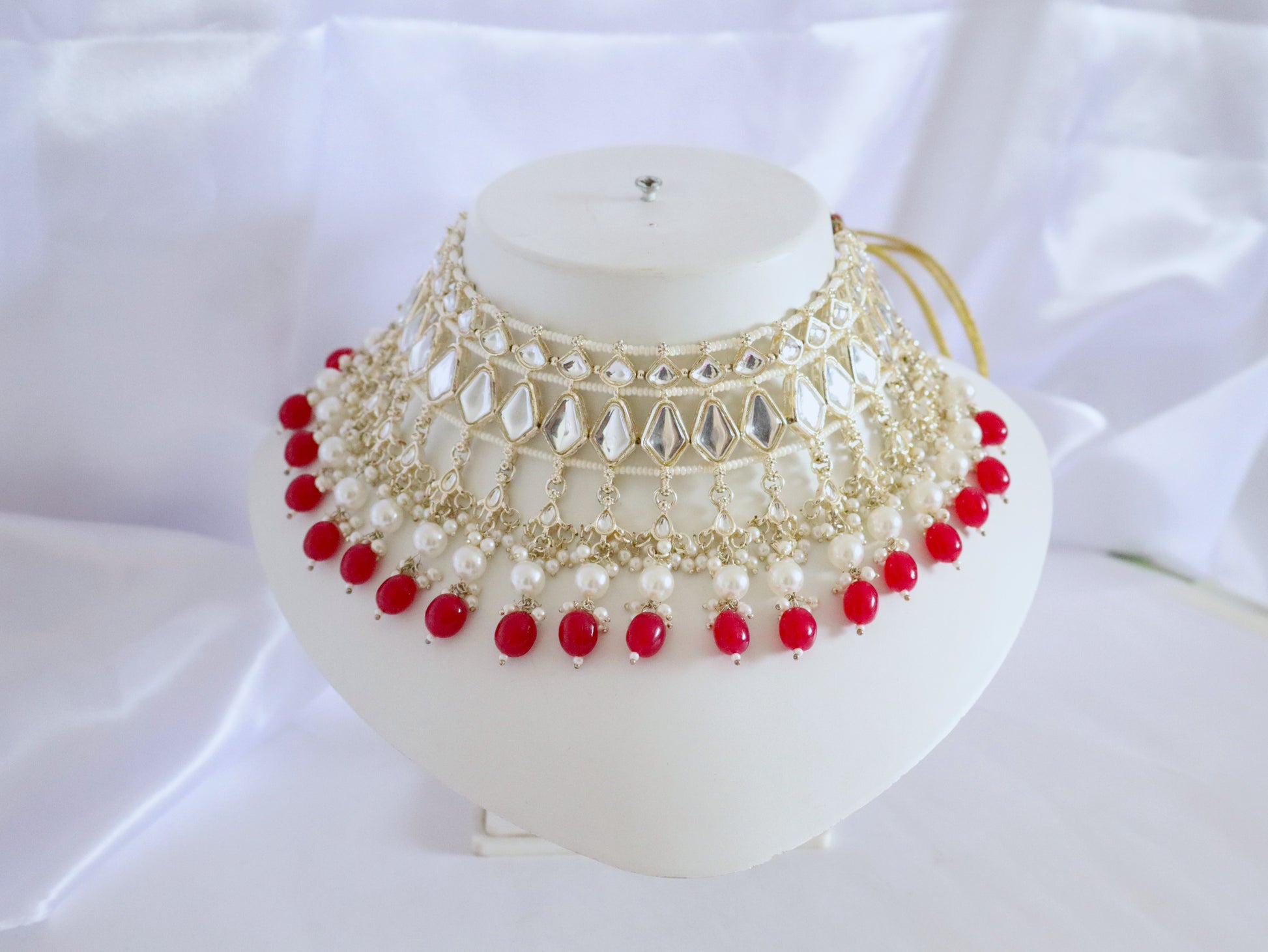 Royal Mirror Kundan Pearl & Ruby Choker Set