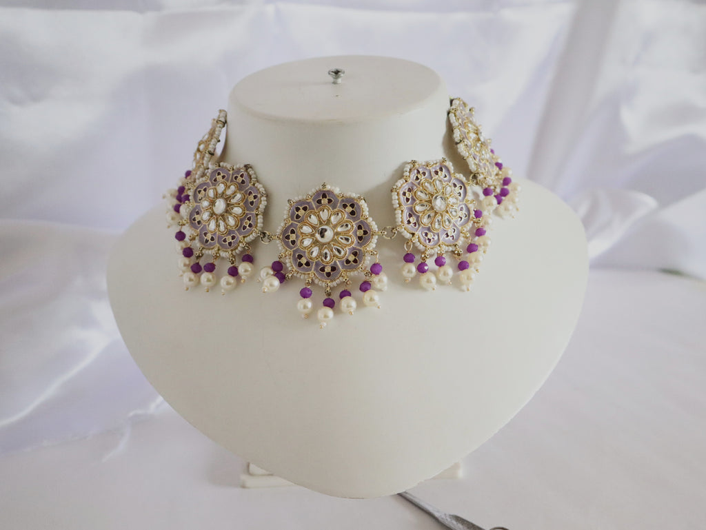 Regal Violet Kundan Choker Set