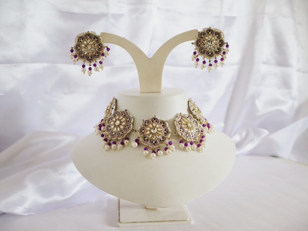 Regal Violet Kundan Choker Set
