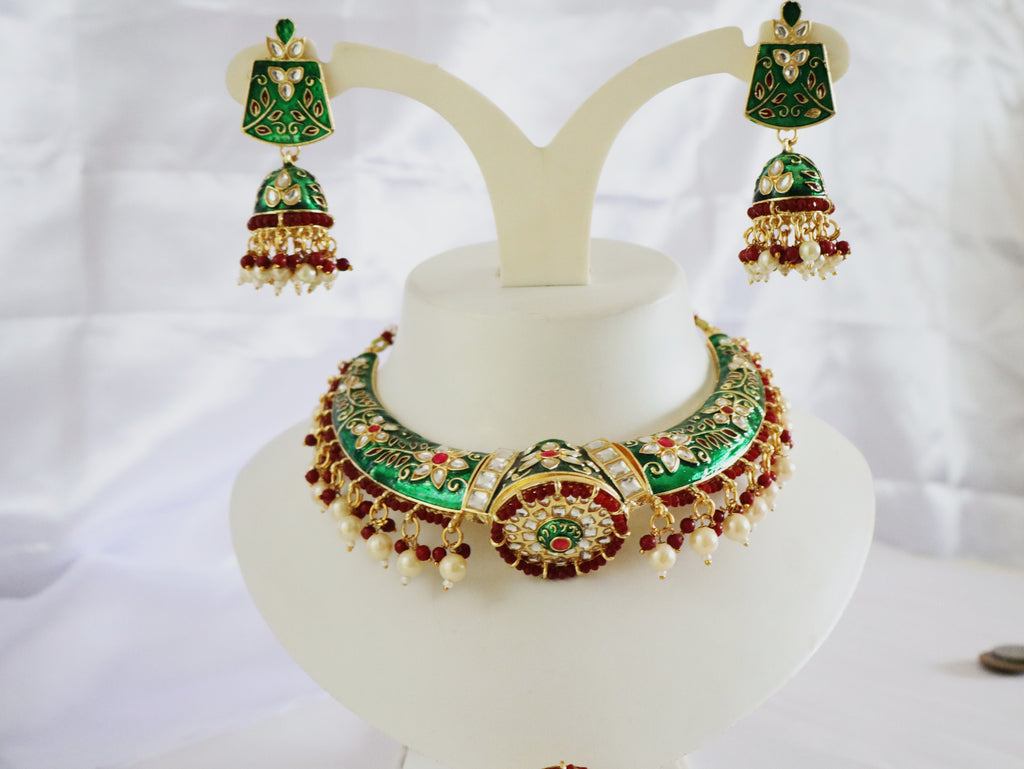 Emerald Enamel Royal Kundan Choker Set
