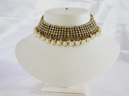 Antique Gold Pearl Drop Choker Set