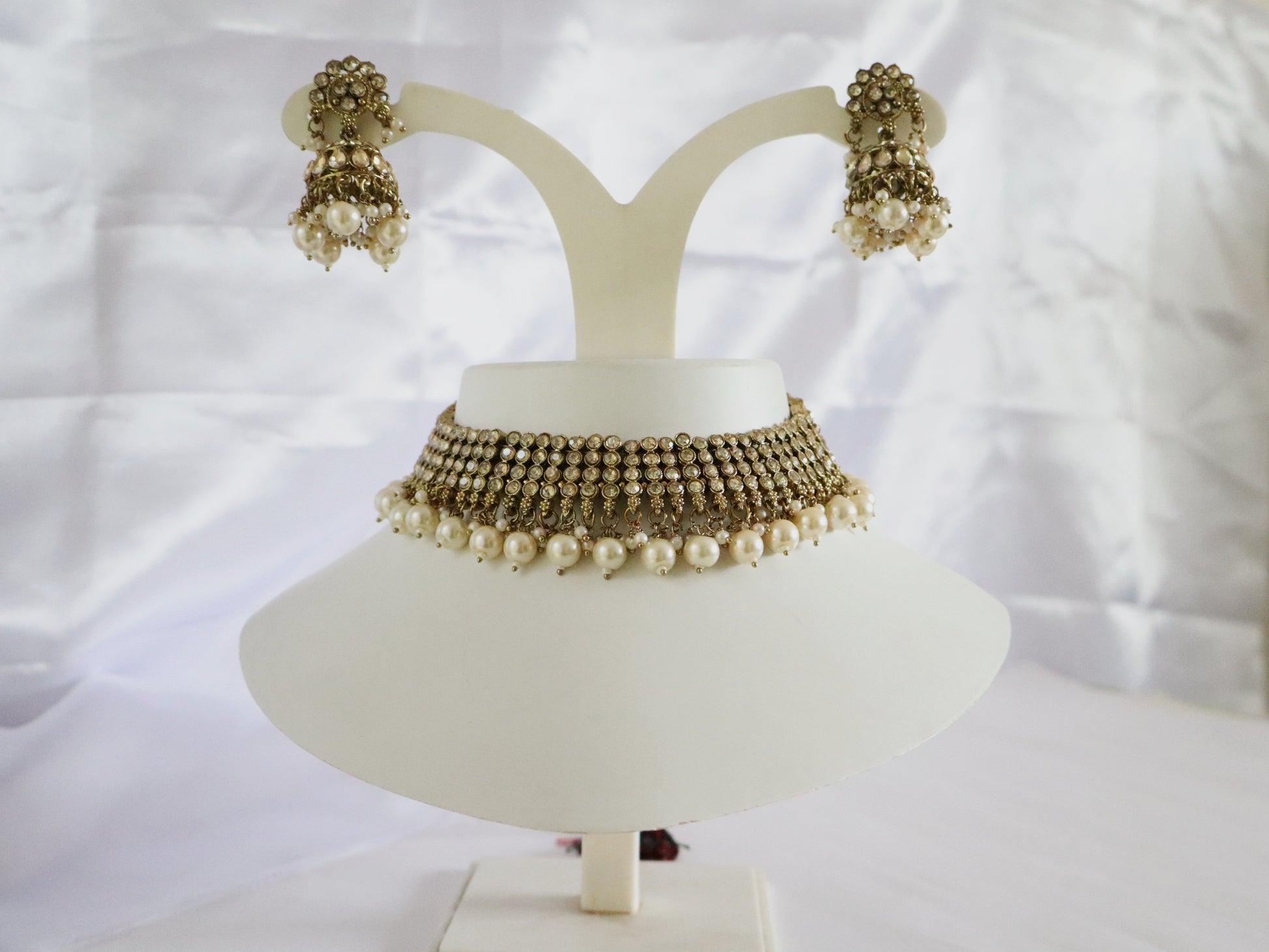 Antique Gold Pearl Drop Choker Set
